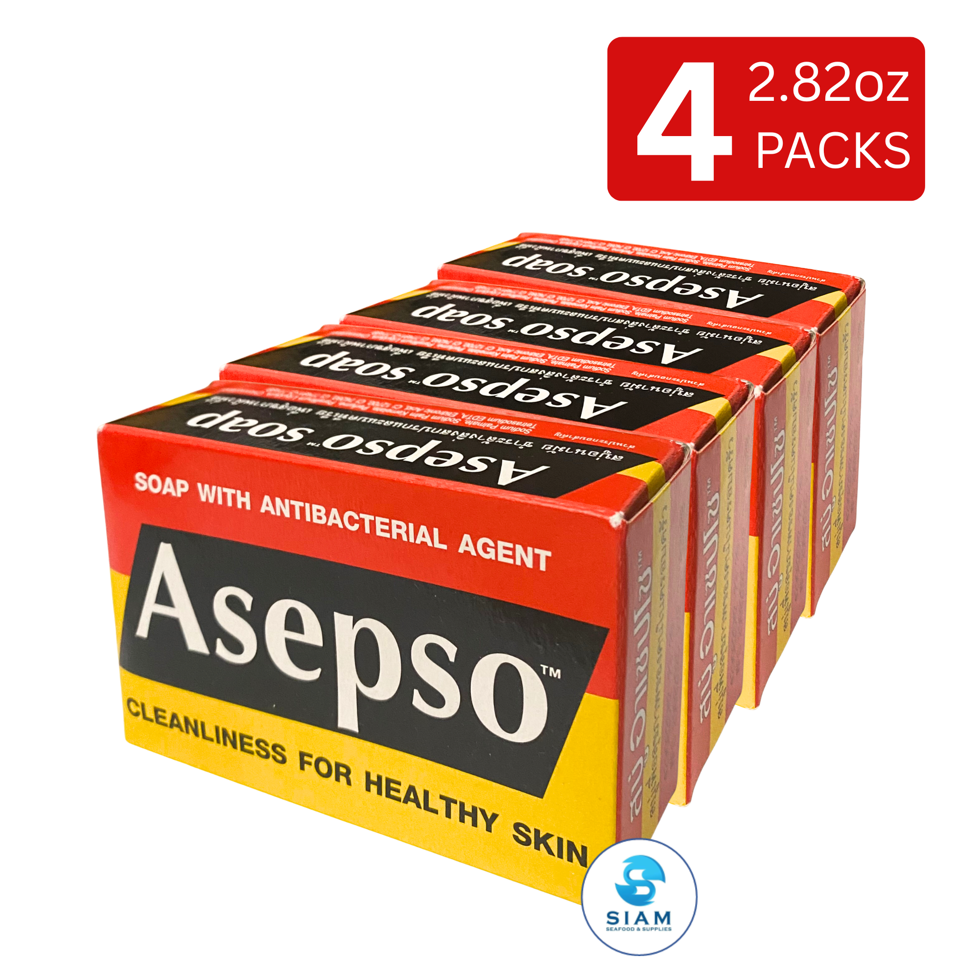 (4-Pack) Asepso Soap with Antibacterial Agent 80g (2.82 oz) สบู่อาเซปโซ สบู่เพื่อสุขภาพ