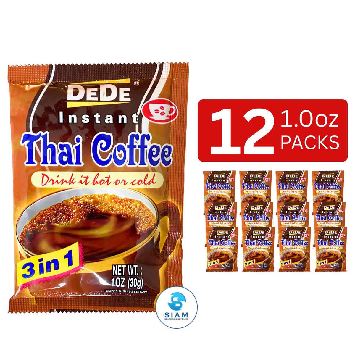 DeDe Instant Thai Coffee (12 packets-10 oz) กาแฟไทยปรุงสำเร็จ ตราดีดี