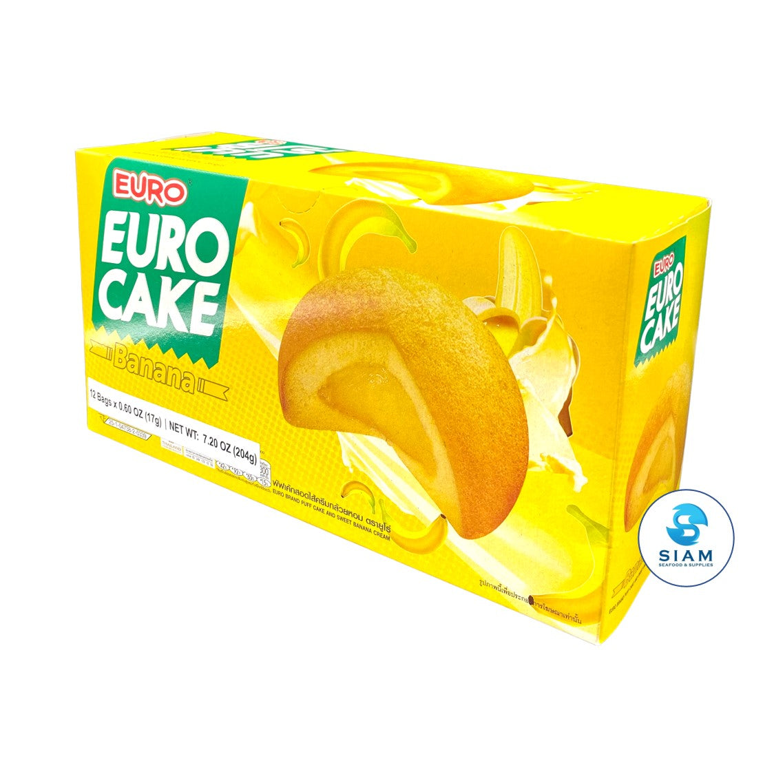 Euro Puff Cake and Sweet Banana Cream (12 packs-7.2 oz) ยูโร่ พัฟเค้กสอดไส้ครีมกล้วยหอม