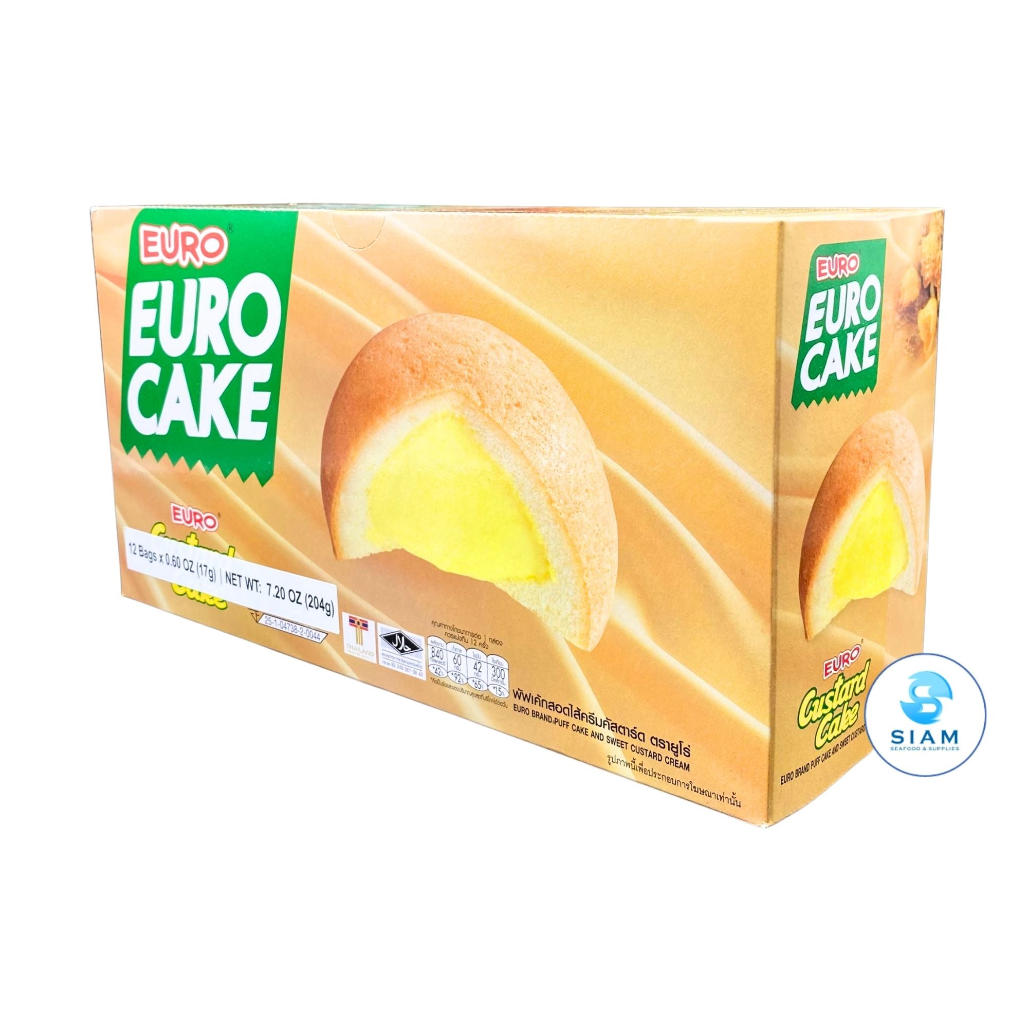 Euro Puff Cake and Custard Cream (12 packs x 0.6 oz) ยูโร่ พัฟเค้กสอดไส้ครีมคัสตาร์ด