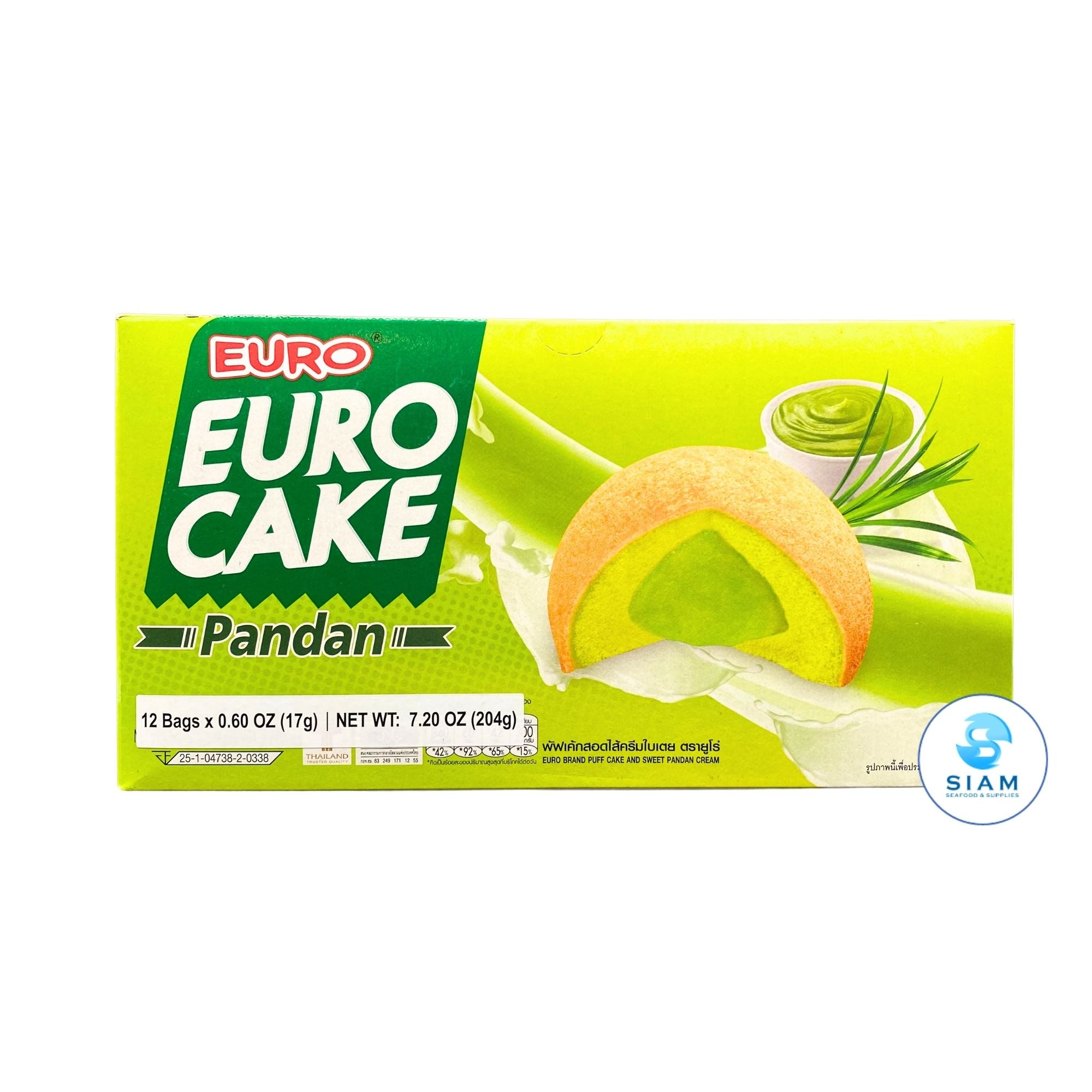 Euro Puff Cake and Pandan Cream (12 packs x 0.6 oz) ยูโร่ พัฟเค้กสอดไส้ครีมใบเตย