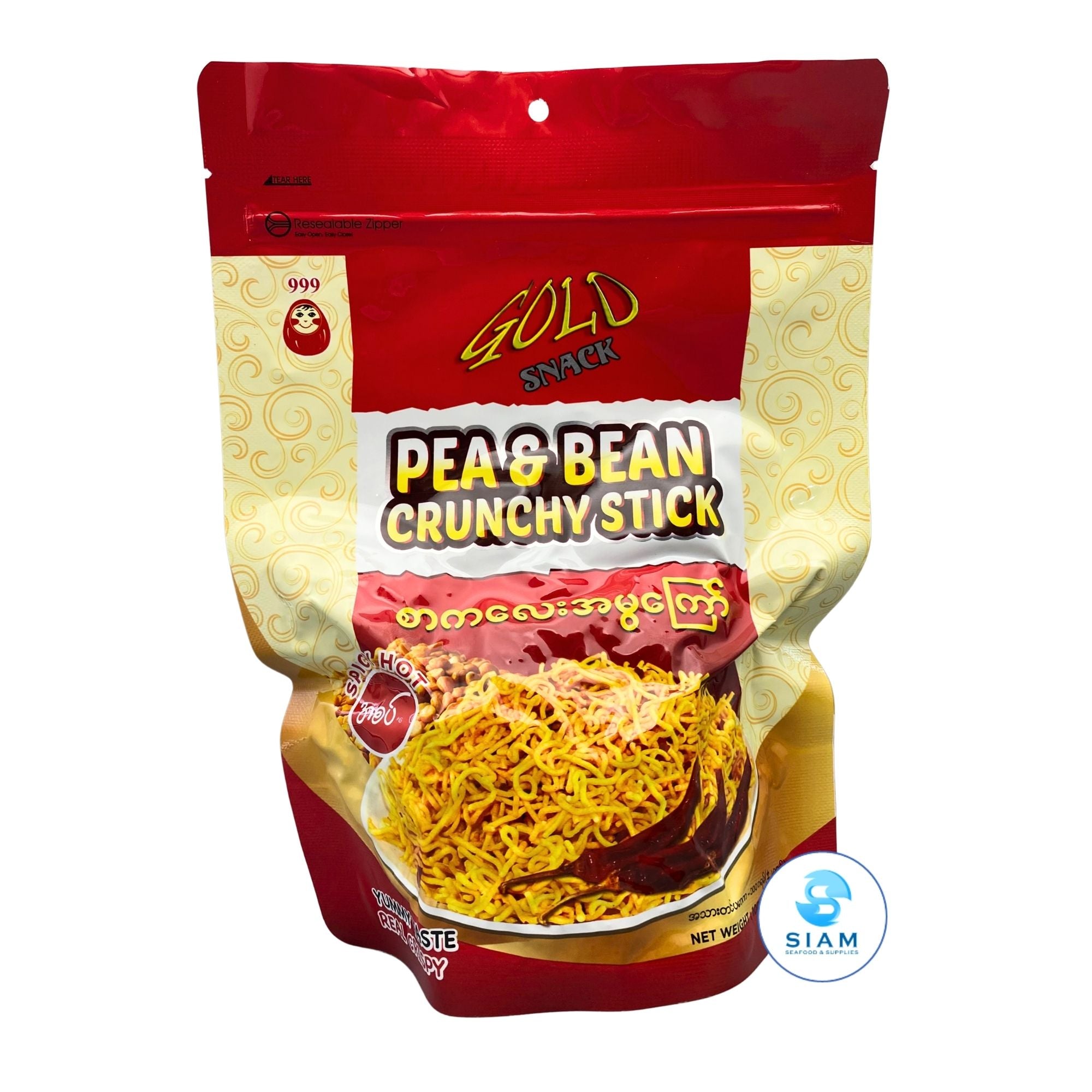 Gold Snack Myanmar Pea & Bean Crunchy Stick, Spicy Hot (3.53 oz)