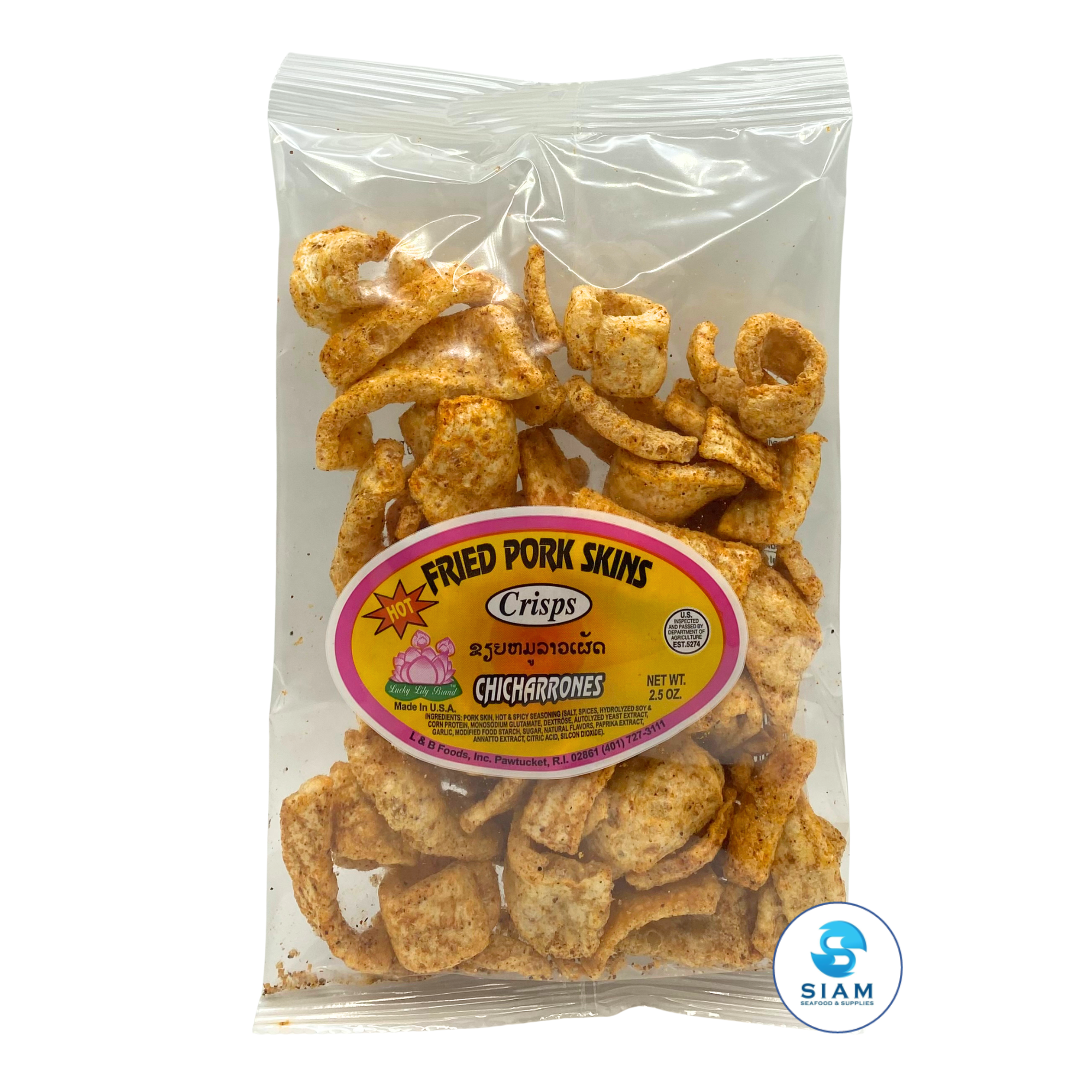 Lucky Lily Fried Pork Skins, Hot (2.5 oz) āđāļāļāļŦāļĄāļđ āļĨāļąāļāļāļĩāđ āļĨāļīāļĨāļĨāļĩāđ āļĢāļŠāđāļāđāļ