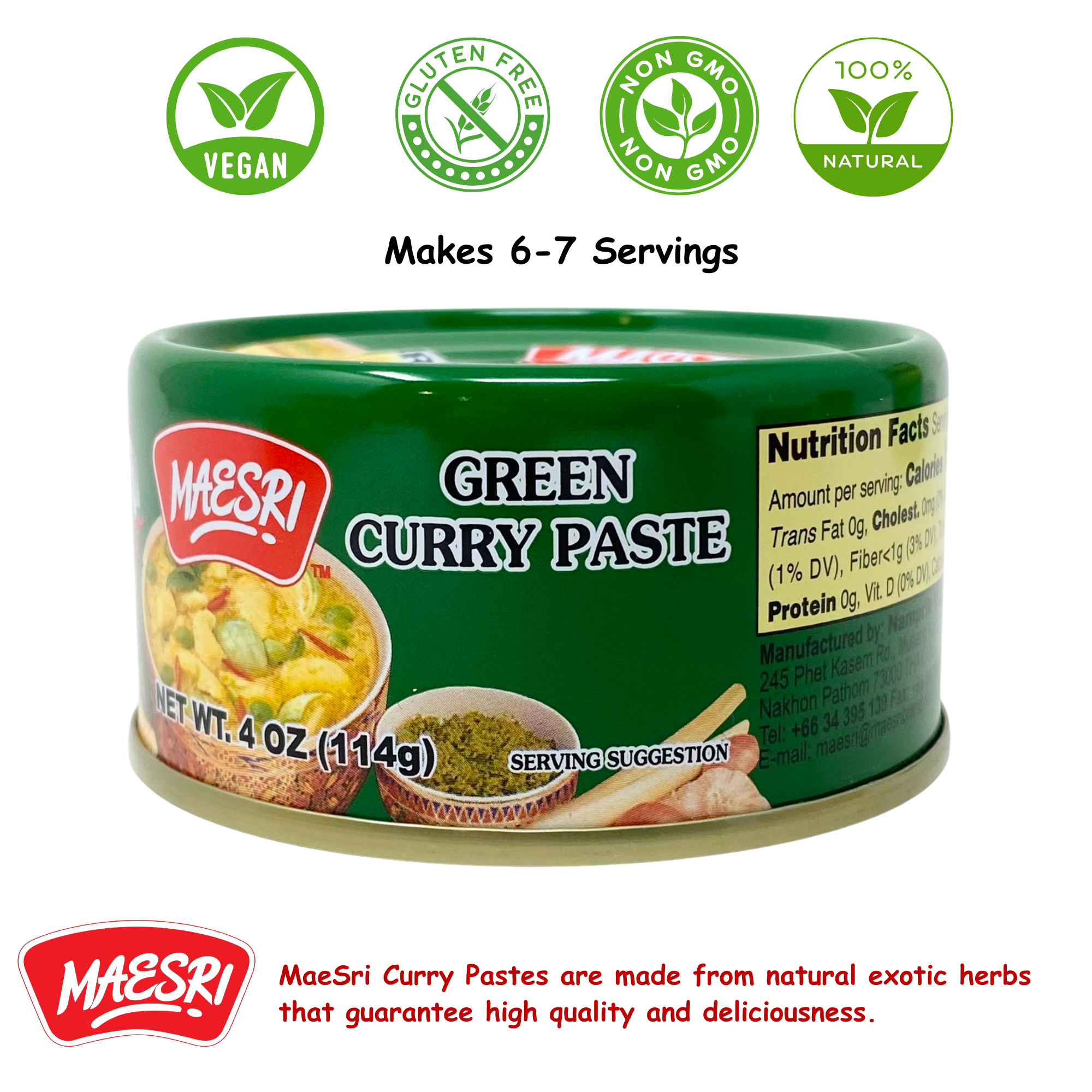 MaeSri Green Curry Paste, Vegan & Gluten-Free (4 oz) น้ำพริกแกงเขียวหวาน แม่ศรี