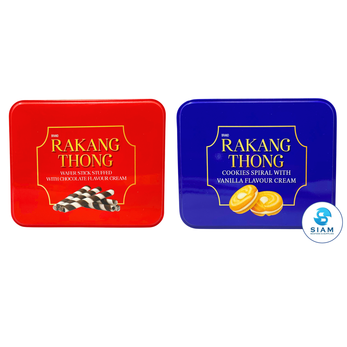 (2-Pack) Rakang Thong Brand Bundle Chocolate Wafer Sticks & Vanilla Spiral Cookies (14.1 oz Each) เวเฟอร์สติ๊กสอดไส้ครีมรสช็อกโกแลต และคุ้กกี้ก้นหอยสอดไส้ครีมกลิ่นวานิลลา ตราระฆังทอง