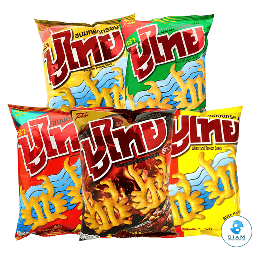 (5-Flavors Pack) Pu Thai Wheat & Tapioca Thai Snack (1.94 oz) ขนมทอดกรอบปูไทย (รวม 5 รส)