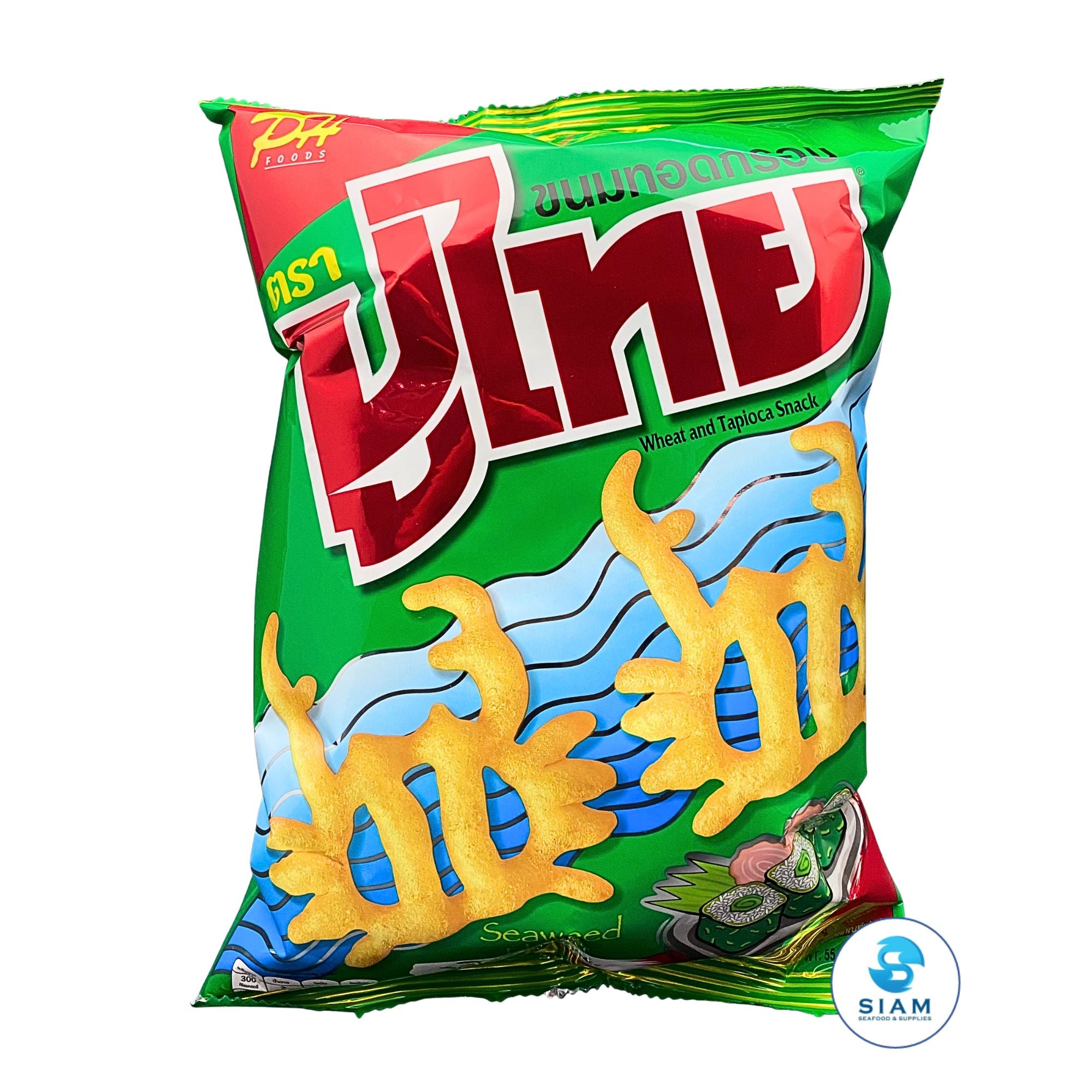 Pu Thai Wheat & Tapioca Thai Snack, Seaweed Flavor (1.94 oz) ขนมทอดกรอบ รสโนริสาหร่าย ตราปูไทย
