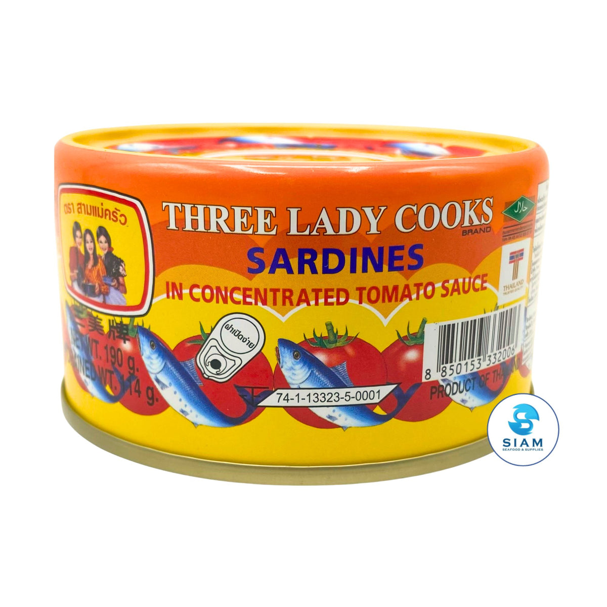 Three Lady Cooks Sardines in Concentrated Tomato Sauce (6.7 oz) ปลาซาร์ดีนในซอสมะเขือเทศเข้มข้น ตราสามแม่ครัว