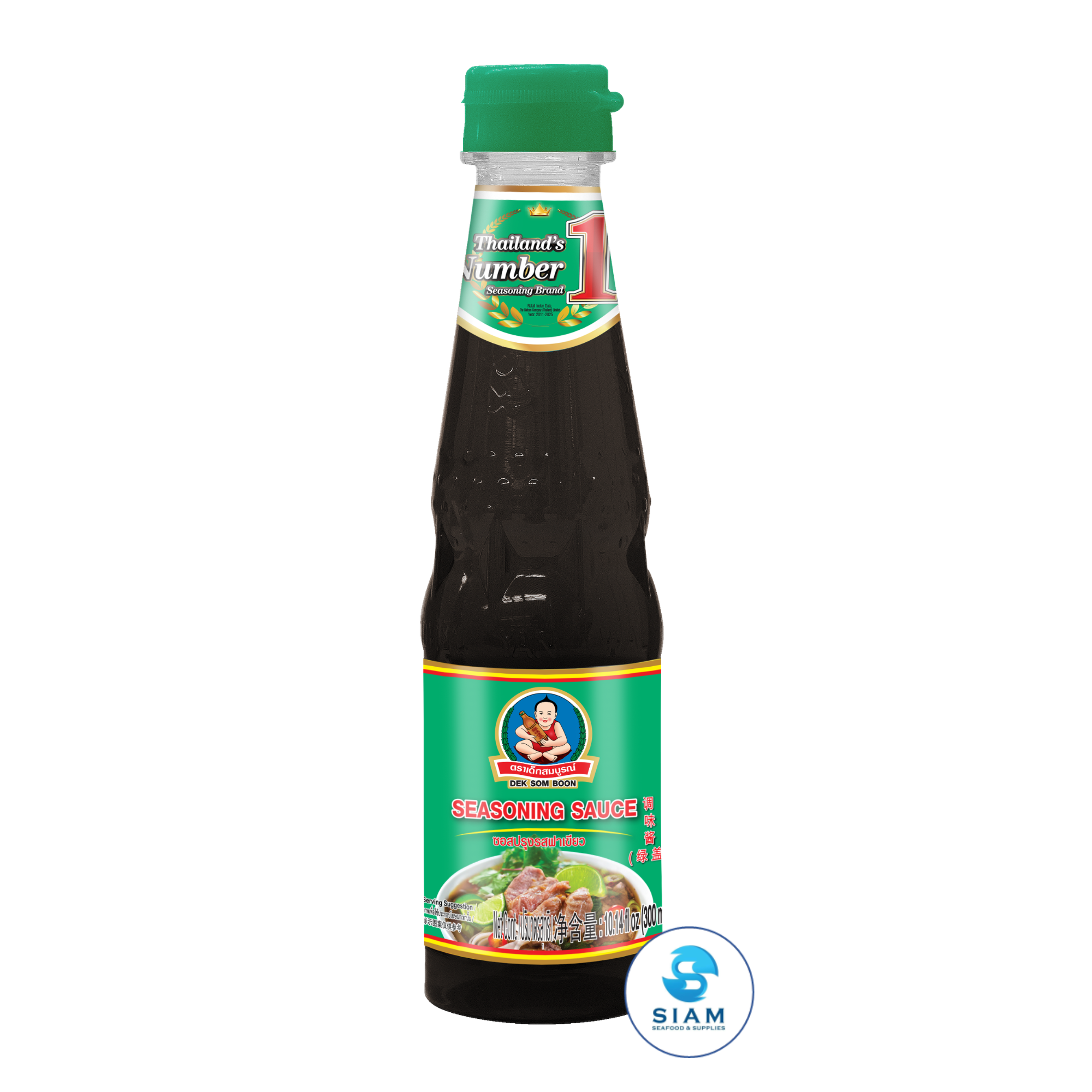 DEK SOM BOON Seasoning Sauce (Green Cap) 300ml, Vegan, PET Bottle (10.14 fl oz) ซอสปรุงรสฝาเขียว ตราเด็กสมบูรณ์ แบบขวดพลาสติก PET