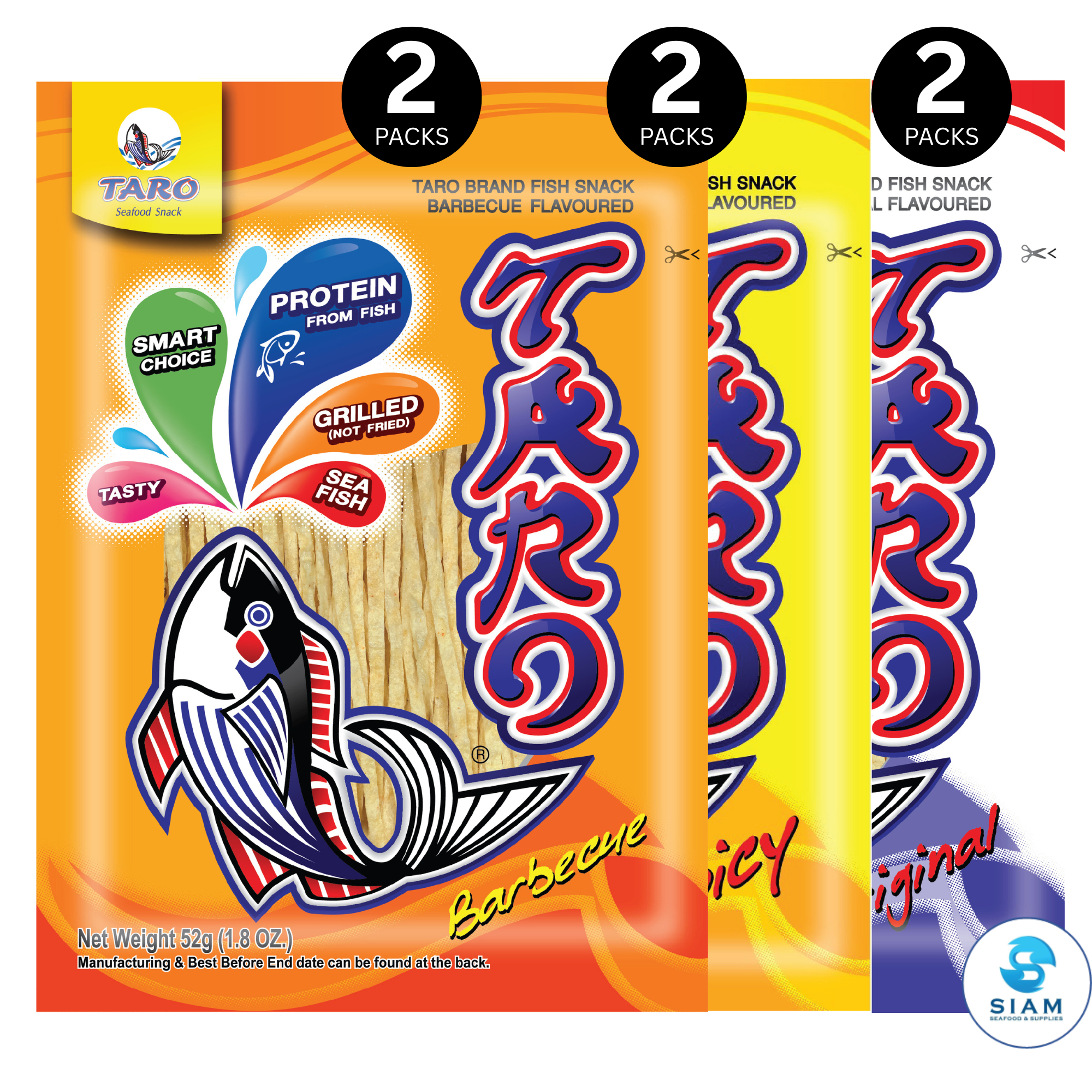 (6-Variety Pack) TARO BRAND Thai Fish Snack 52g (1.8 oz) ปลาสวรรค์ ตราทาโร รวมรส (6 แพ็ค)
