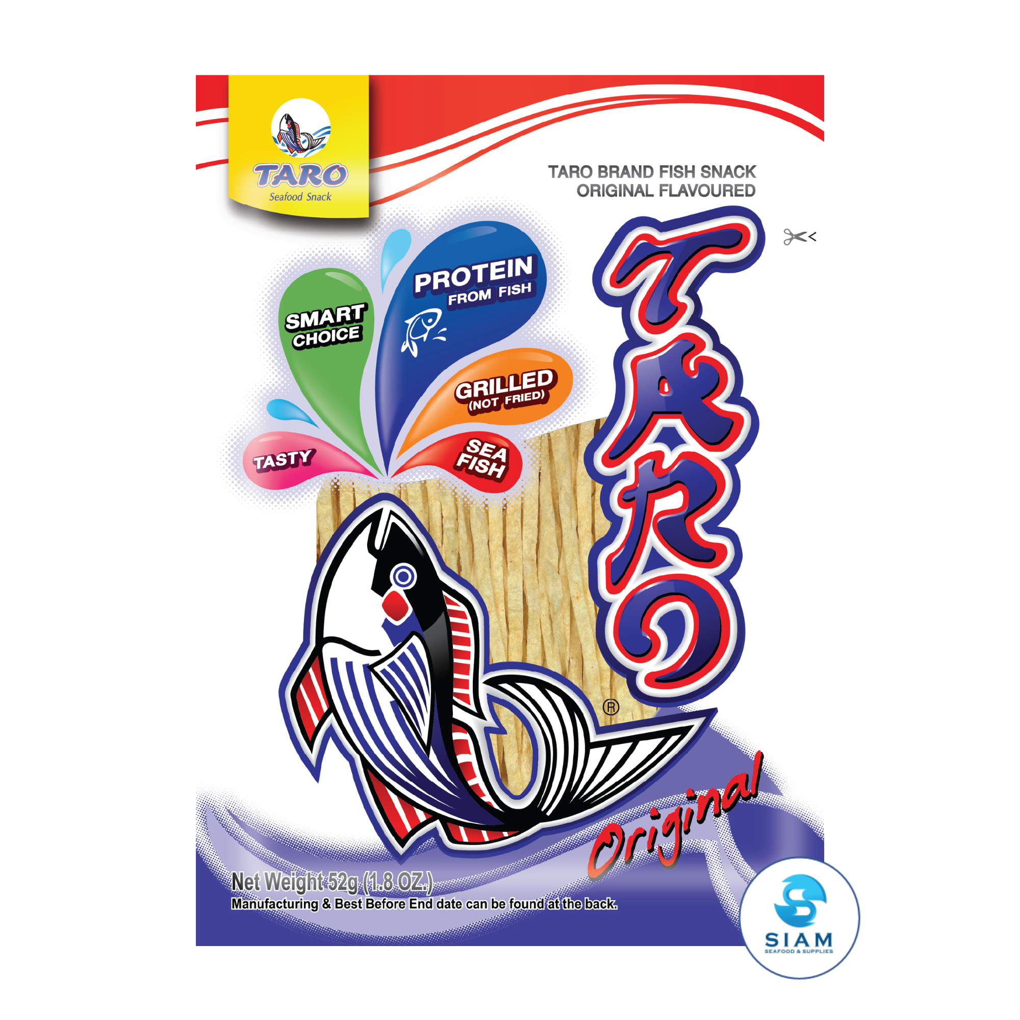 TARO BRAND Thai Fish Snack 52g, Original Flavor (1.8 oz) ปลาสวรรค์ ตราทาโร รสดั้งเดิม (52g)