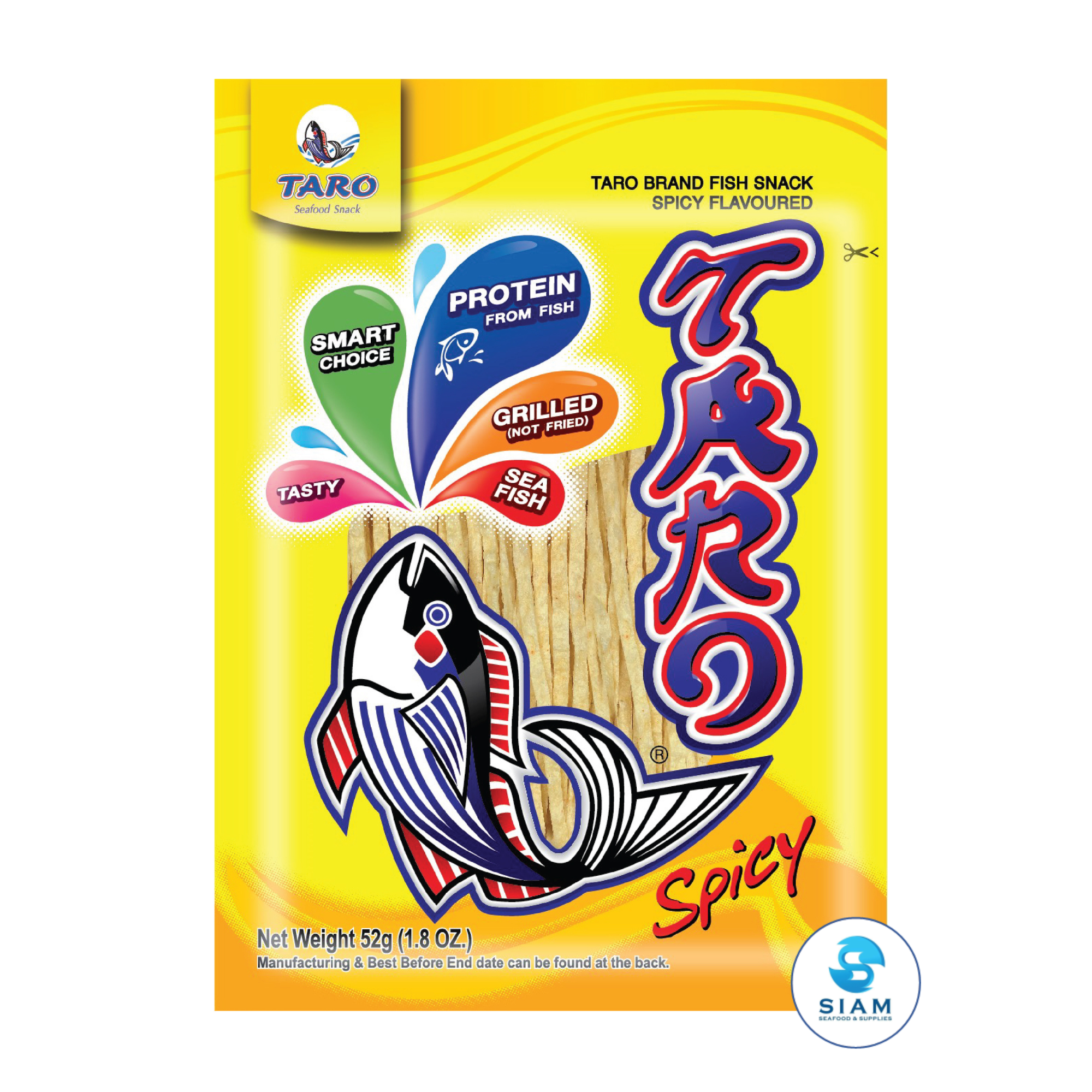 Taro Thai Fish Snack 52g, Spicy Flavor (1.8 oz) ปลาสวรรค์ ตราทาโร รสเข้มข้น (52g)