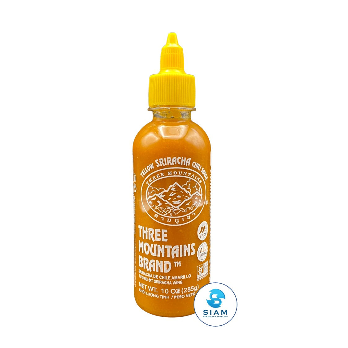 Three Mountains Brand Yellow Sriracha Chili Sauce, Spicy (10 oz) ซอสพริกเหลืองศรีราชา ตราสามภูเขา