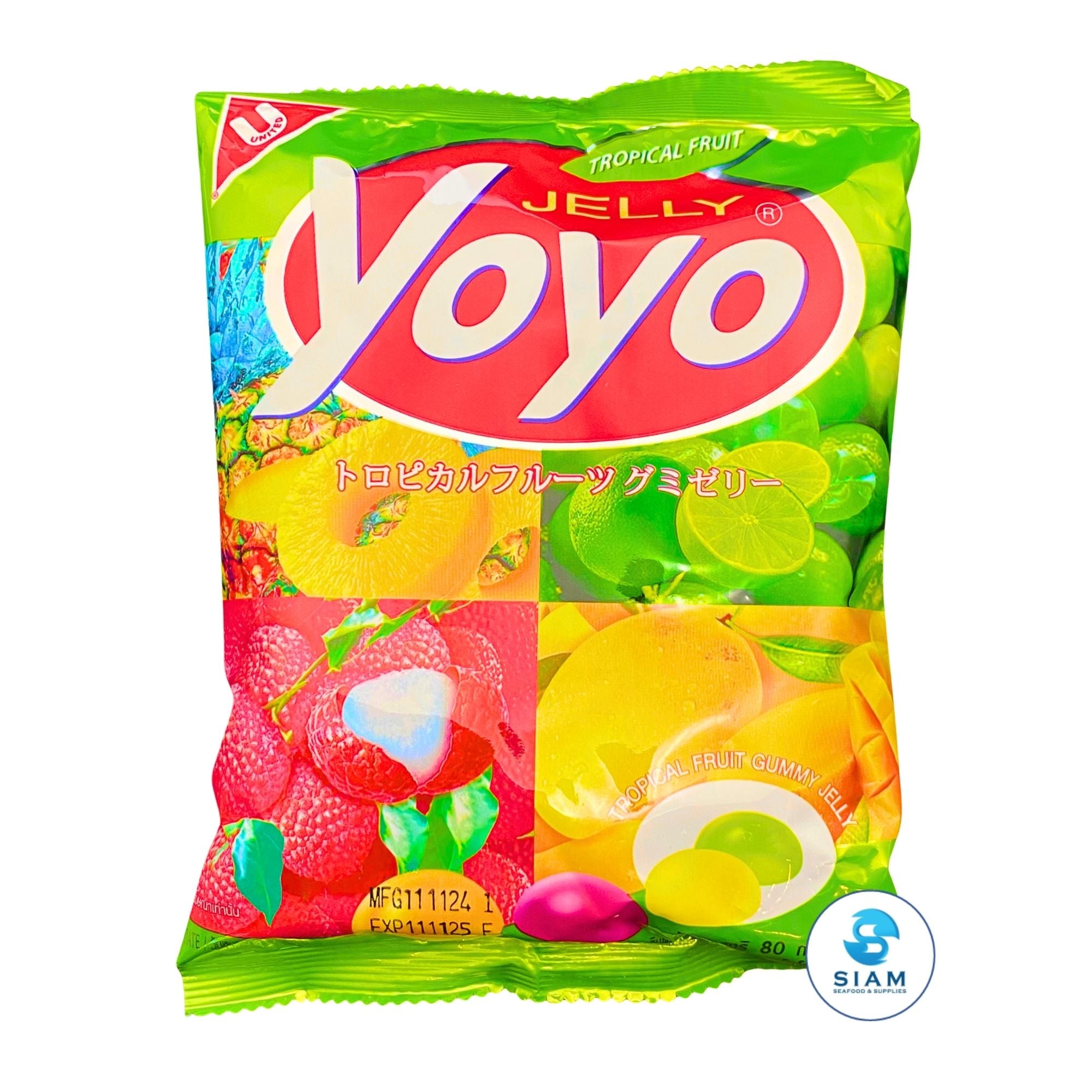 YoYo Gummy Jelly, Tropical Fruit Flavor (2.8 oz) โยโย ขนมเยลลี่เจลาตินผสมน้ำผลไม้