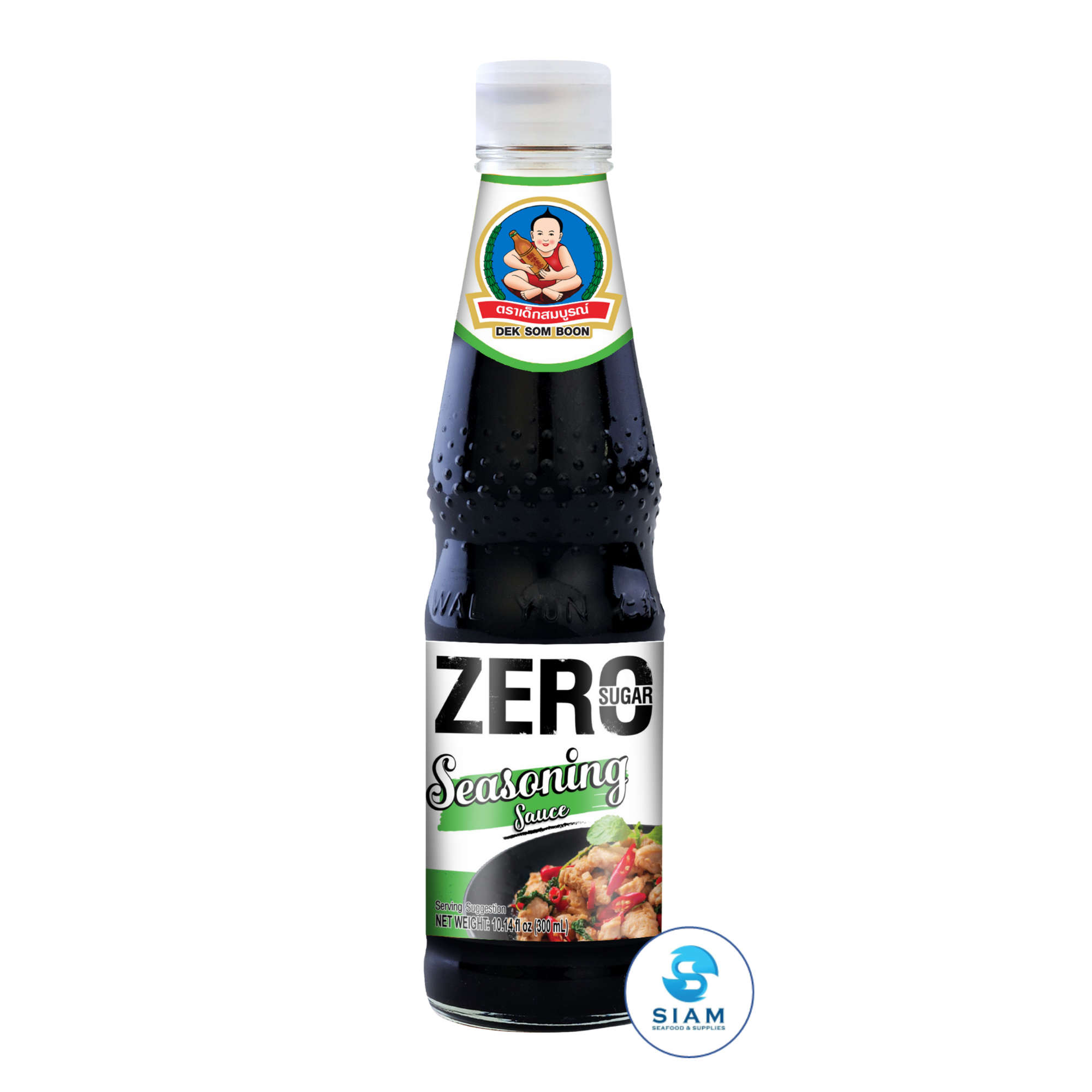DEK SOM BOON Zero Sugar Seasoning Sauce (Green Cap) 300ml, Vegan (10.14 fl oz) ซอสปรุงรสฝาเขียว สูตรไม่มีน้ำตาล ตราเด็กสมบูรณ์