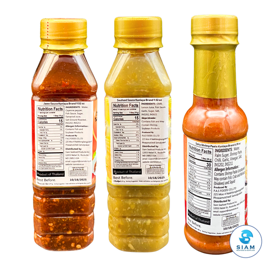 (3-Flavor Pack) Kanlaya Signature Thai Dipping Sauces น้ำจิ้มแจ่ว+น้ำจิ้มซีฟู้ด+น้ำพริกกะปิกุ้ง ตรากัลยา