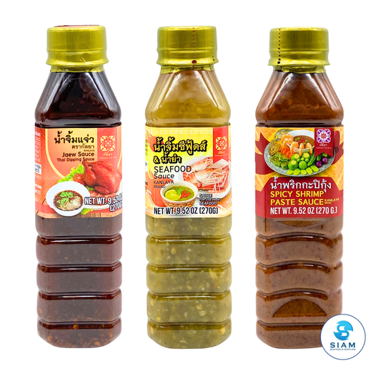 (3-Flavor Pack) Kanlaya Signature Thai Dipping Sauces 9.52 oz (270 g) น้ำจิ้มแจ่ว+น้ำจิ้มซีฟู้ด+น้ำพริกกะปิกุ้ง ตรากัลยา