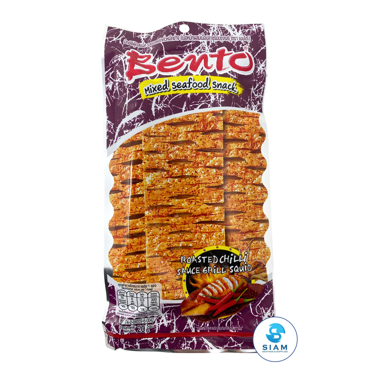 Bento Squid Seafood Snack, Roasted Chili Sauce Grill Squid Flavor (0.7 oz) เบนโตะ ปลาหมึกอบ รสซอสพริกคั่วหมึกย่าง