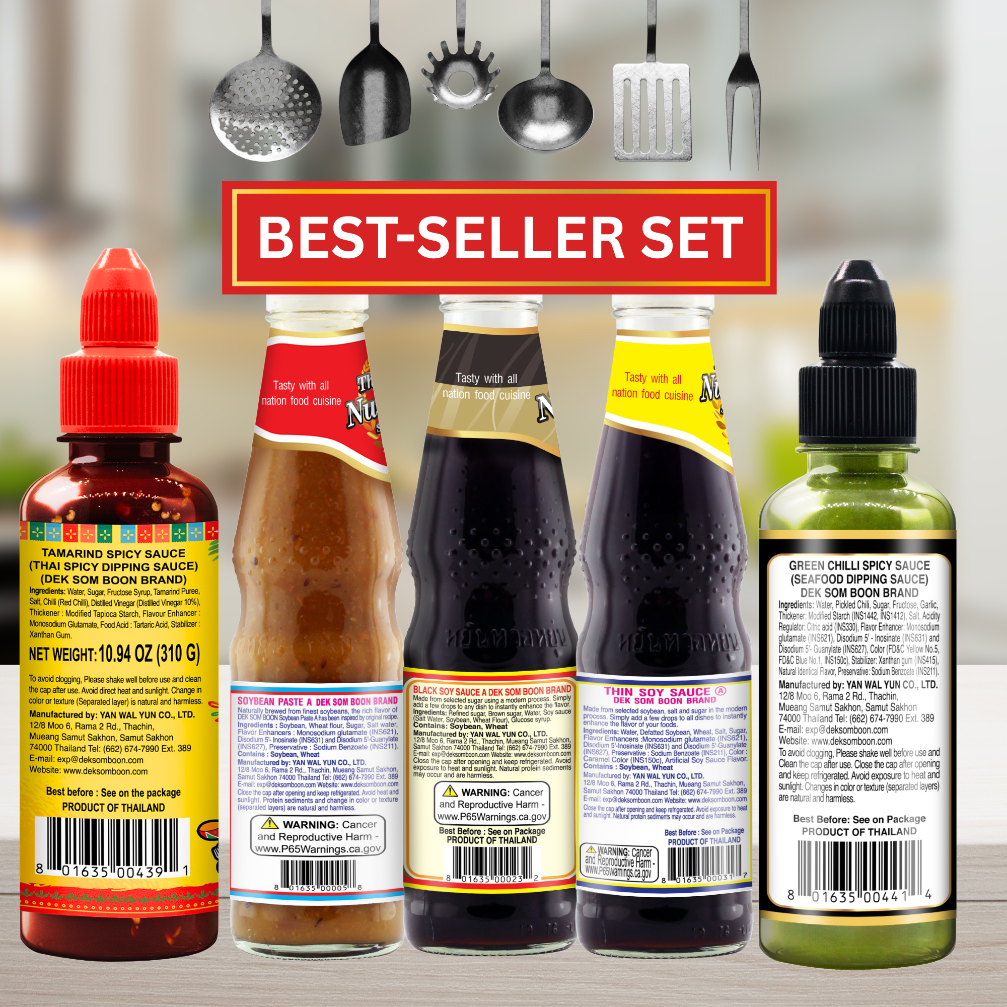 (5-Pack) DEK SOM BOON Best-Seller Thai Sauce Set - Authentic Thai Cooking & Dipping Sauces