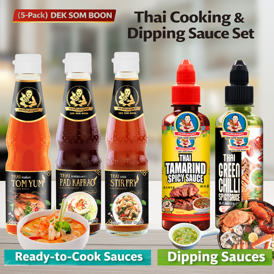 (5-Pack) DEK SOM BOON Ready-to-Cook Thai Sauce & Dipping Set ชุดน้ำจิ้มและซอสปรุงสำเร็จ ตราเด็กสมบูรณ์