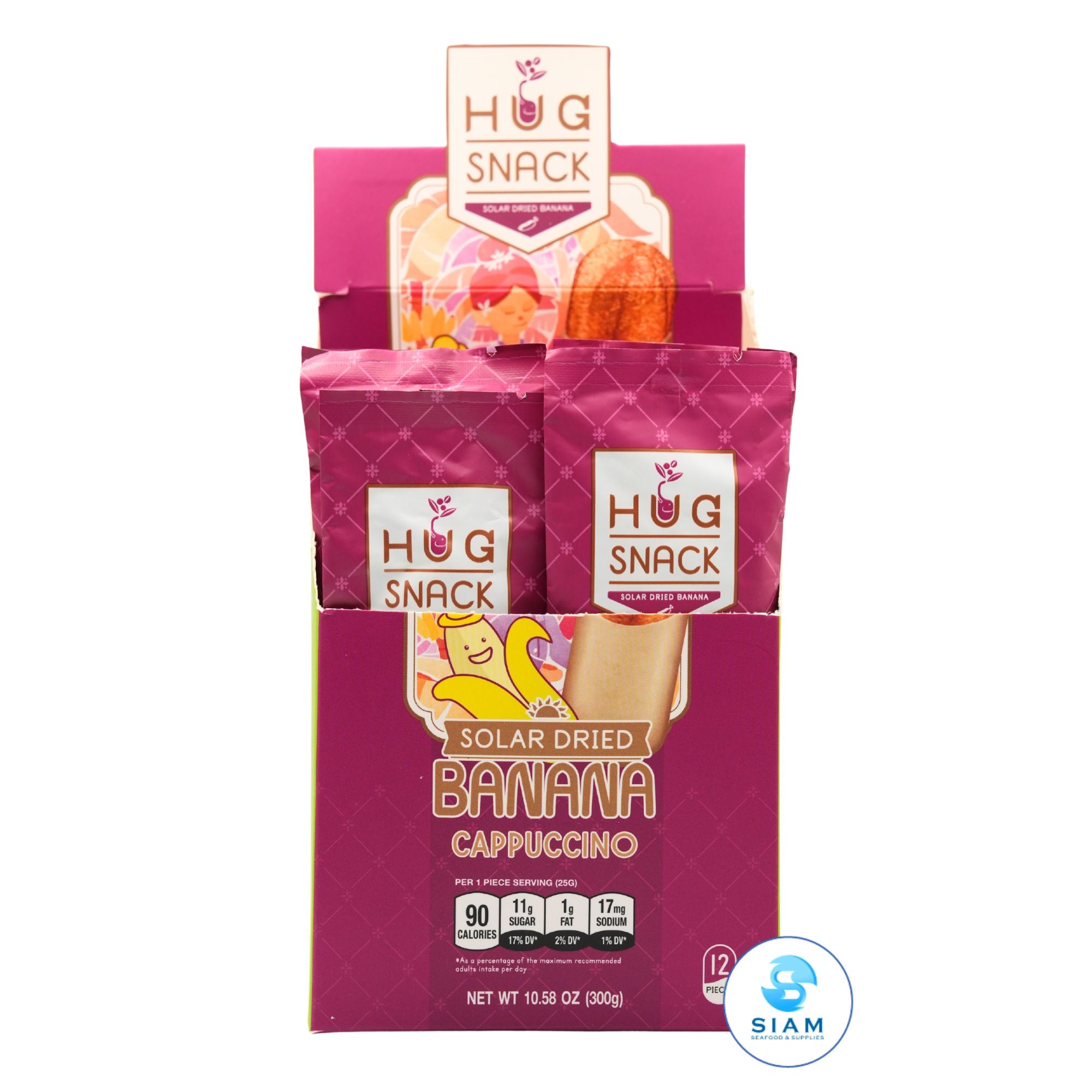 Hug Snack Solar Dried Banana Dipped Cappuccino (0.9 oz) กล้วยตากอบแห้งพลังงานแสงอาทิตย์ รสกาแฟคาปูชิโน่ ตราฮักสแน็ค