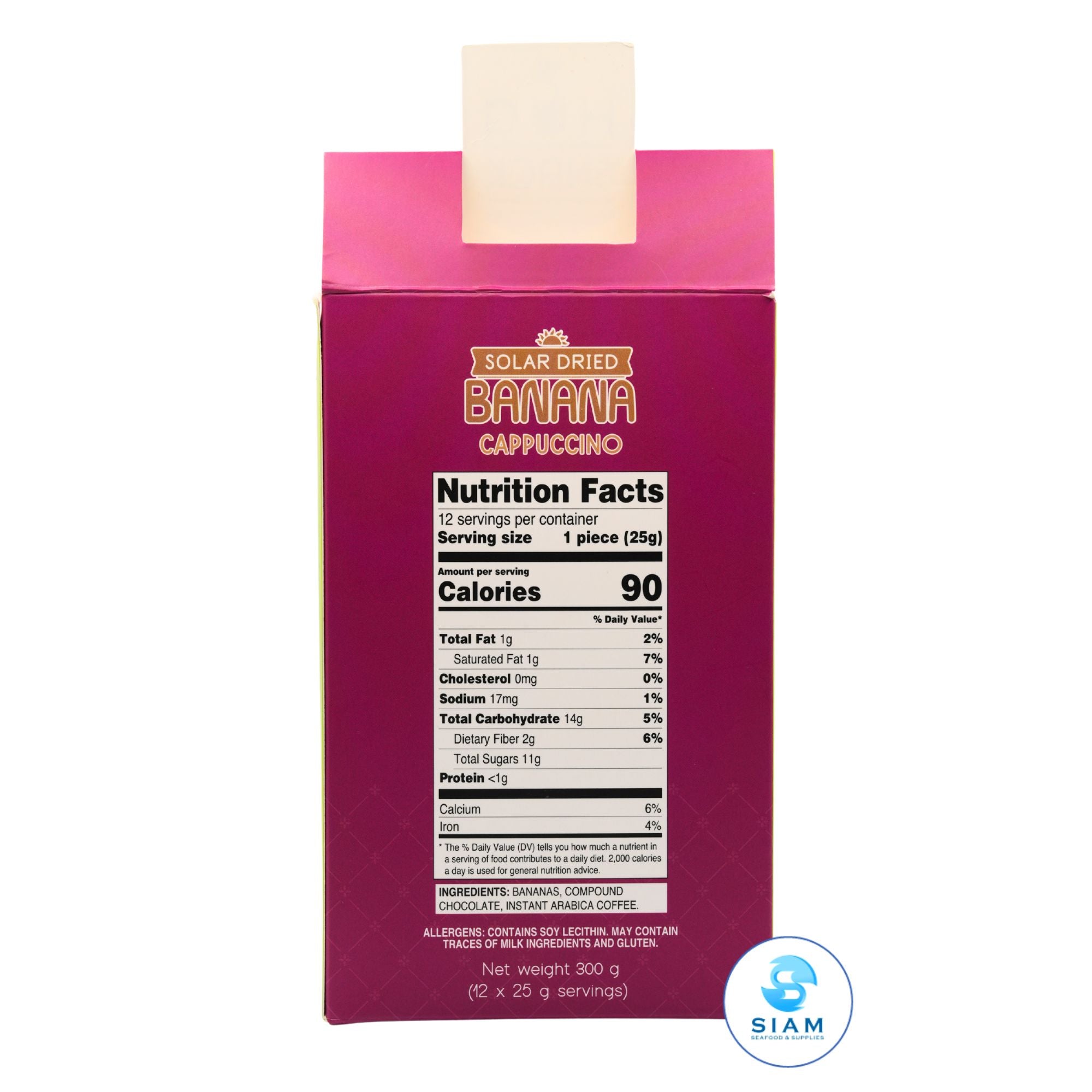 Hug Snack Solar Dried Banana Dipped Cappuccino (0.9 oz) กล้วยตากอบแห้งพลังงานแสงอาทิตย์ รสกาแฟคาปูชิโน่ ตราฮักสแน็ค