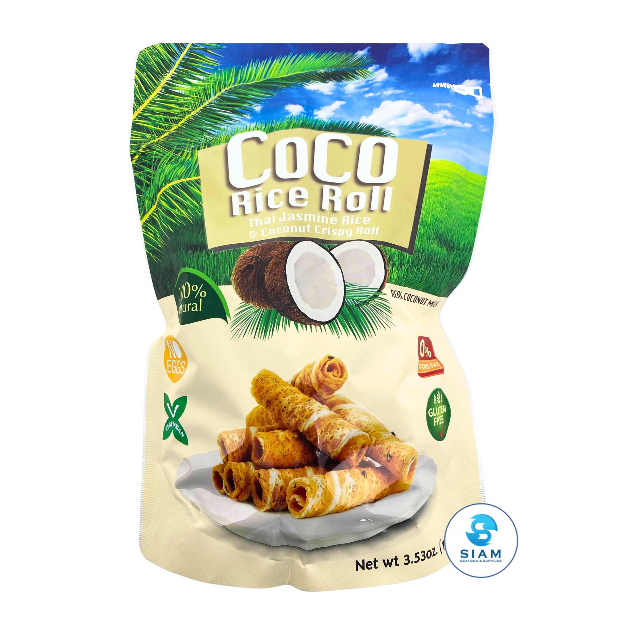 Coco Rice Roll Thai Jasmine Rice & Coconut Crispy Roll, Original Flavo (3.53 oz) ทองม้วนข้าวหอมมะลิ รสดั้งเดิม