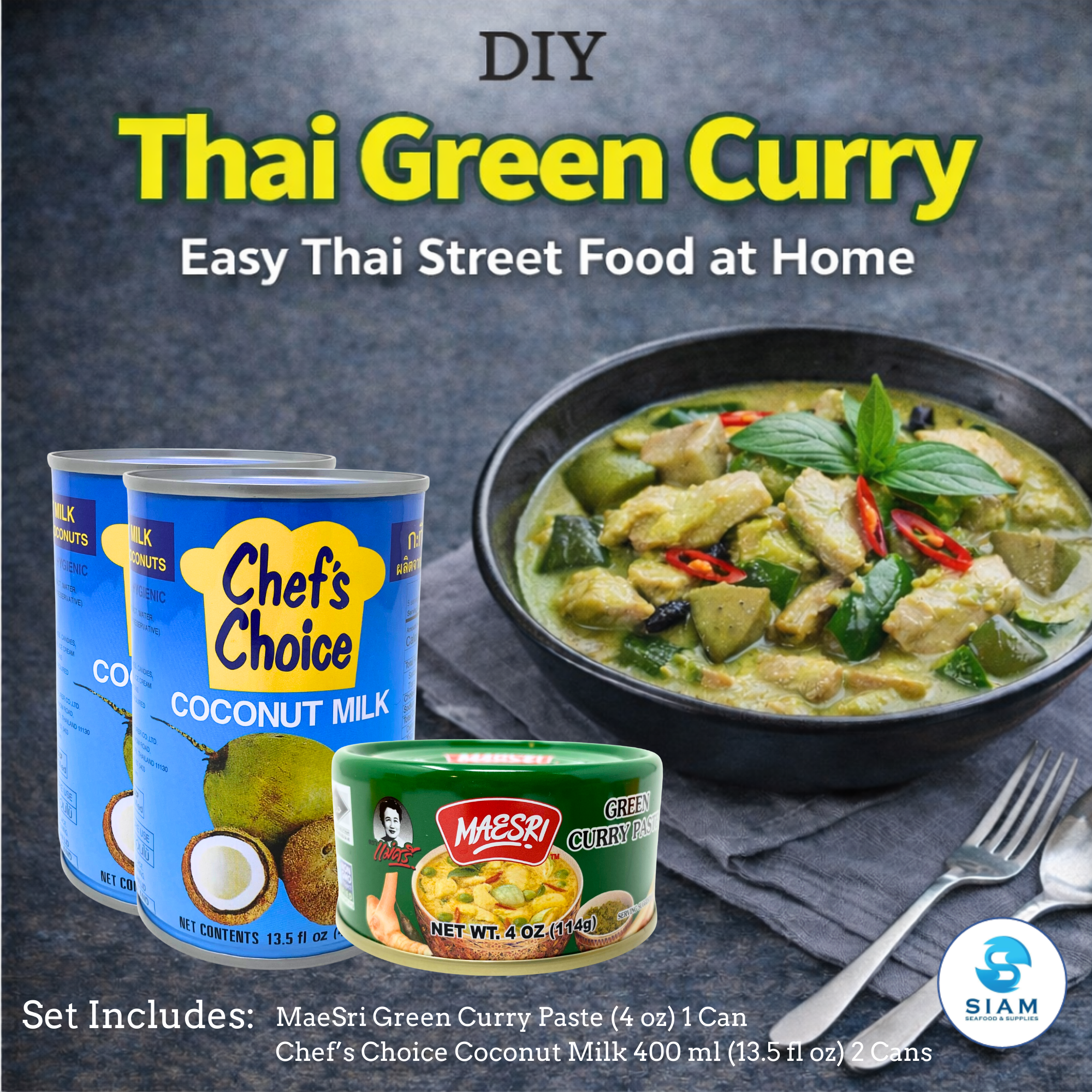 DIY Thai Green Curry Cooking Set (Serves 6-7) ชุดทำแกงเขียวหวานไทย พร้อมปรุง
