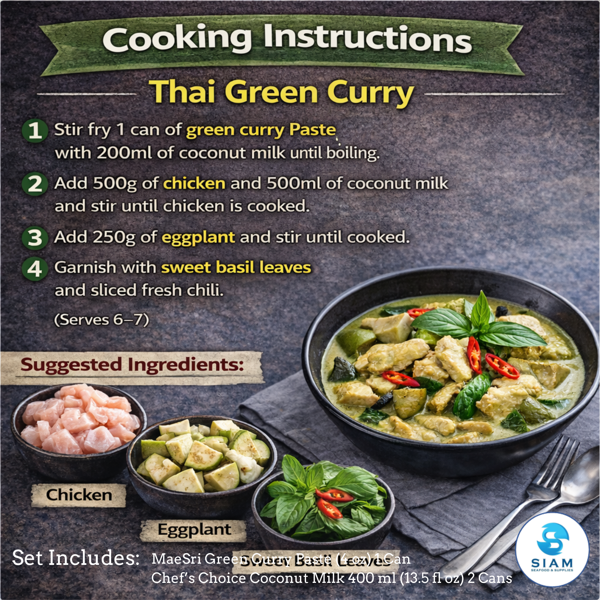 DIY Thai Green Curry Cooking Set (Serves 6-7) ชุดทำแกงเขียวหวานไทย พร้อมปรุง