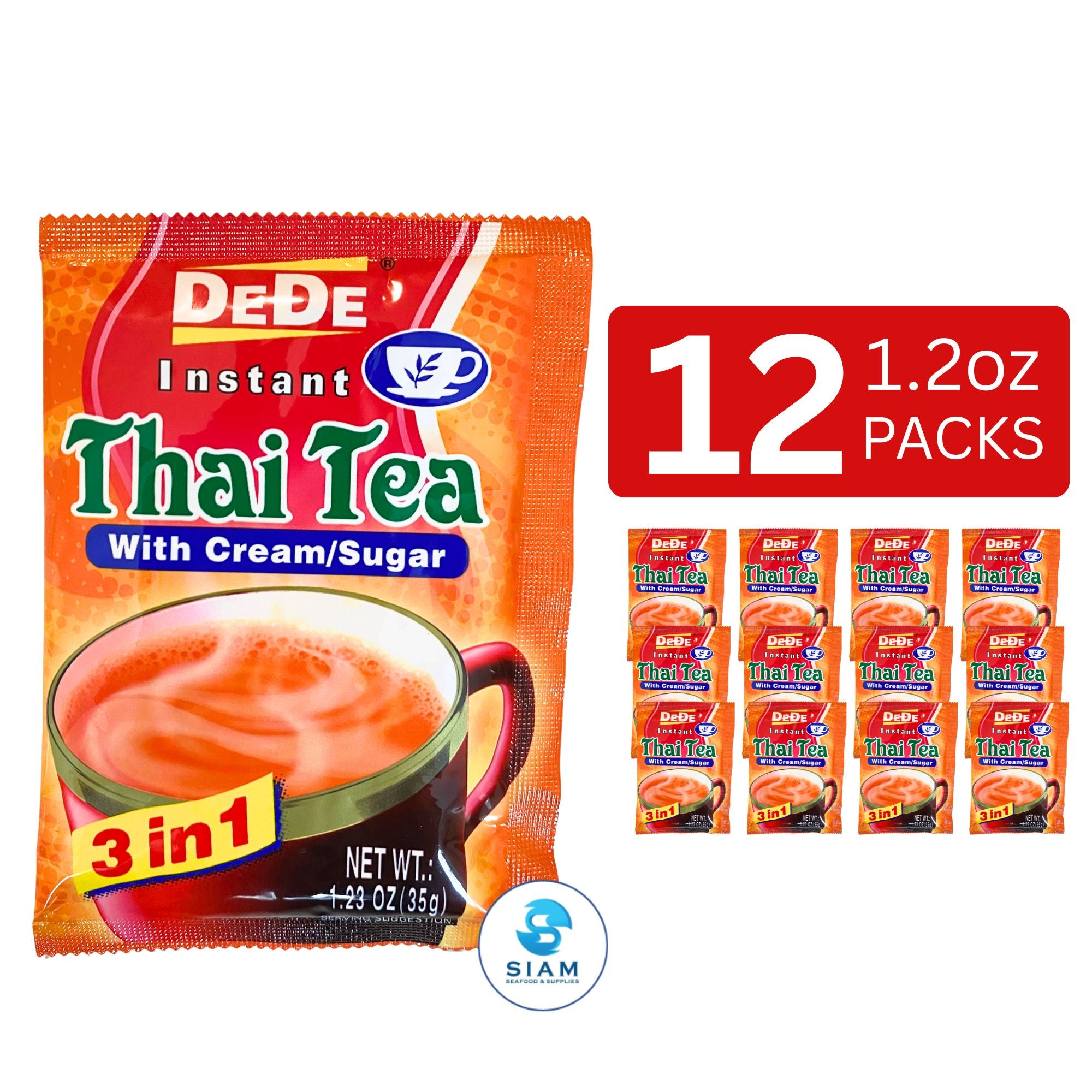 DeDe Instant Thai Tea (12 packets-Net Wt 14.8 oz) ชาไทยปรุงสำเร็จ ตราดีดี