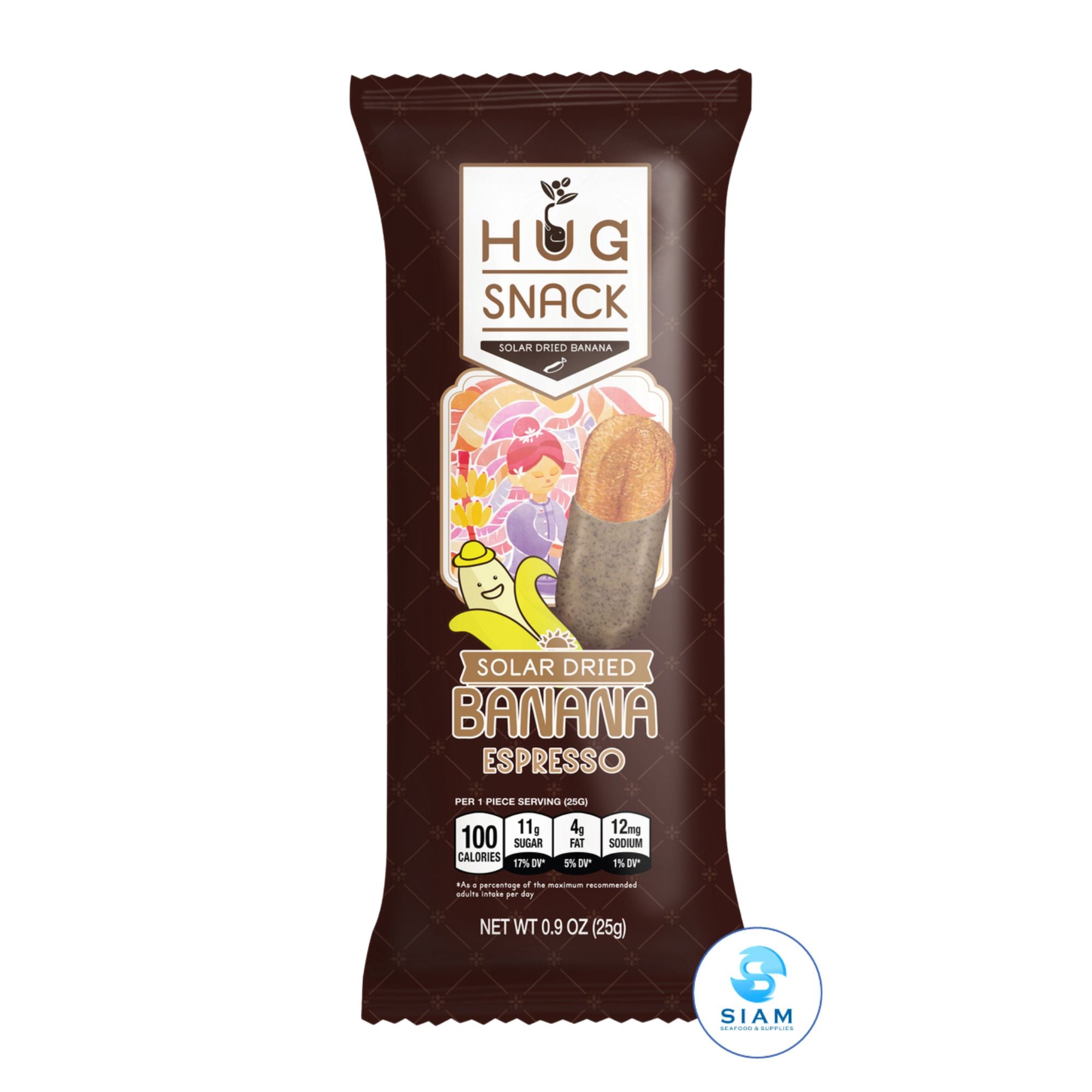 Hug Snack Solar Dried Banana Dipped Espresso (0.9 oz) กล้วยตากอบแห้งพลังงานแสงอาทิตย์ รสกาแฟเอสเปรสโซ่ ตราฮักสแน็ค