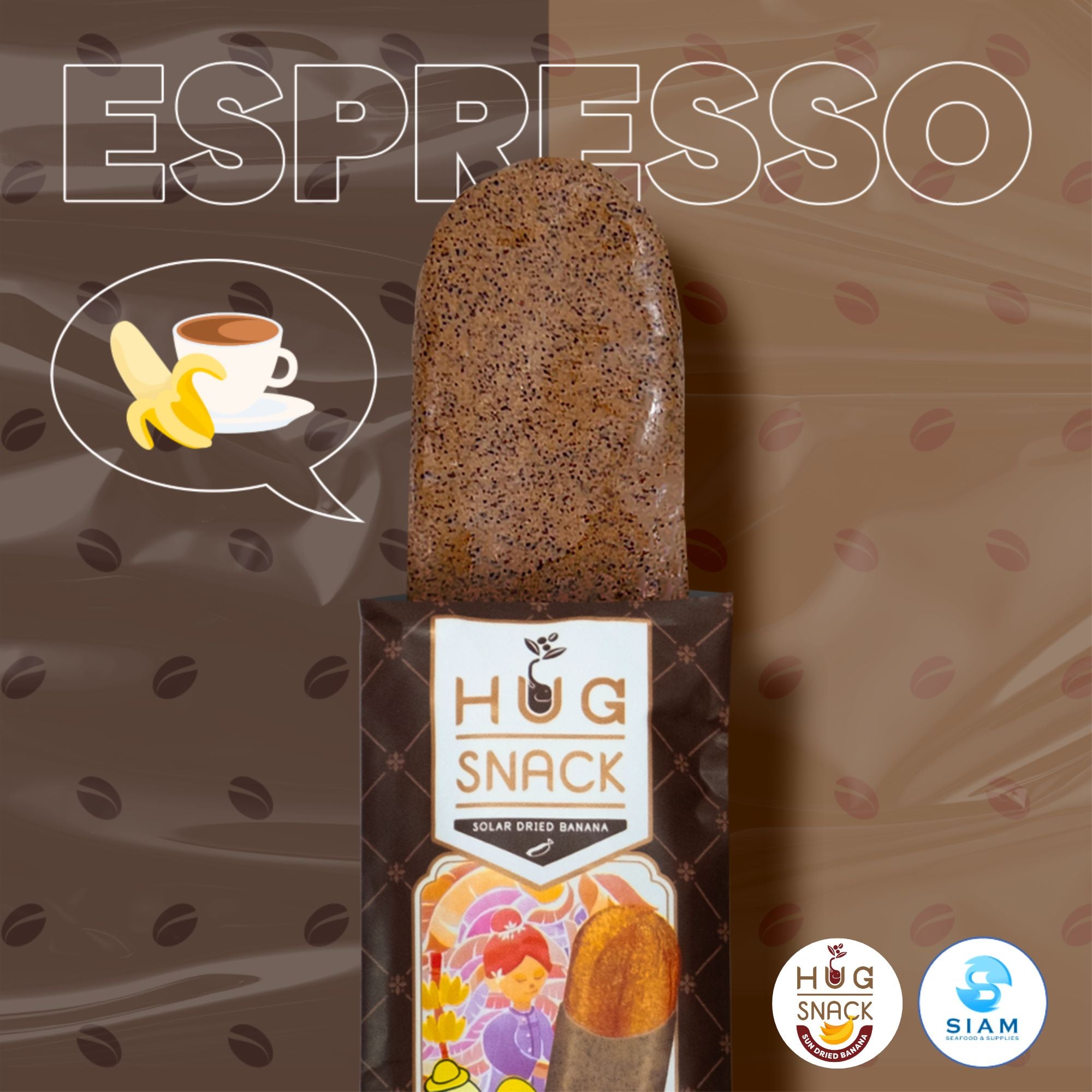 Hug Snack Solar Dried Banana Dipped Espresso (0.9 oz) กล้วยตากอบแห้งพลังงานแสงอาทิตย์ รสกาแฟเอสเปรสโซ่ ตราฮักสแน็ค