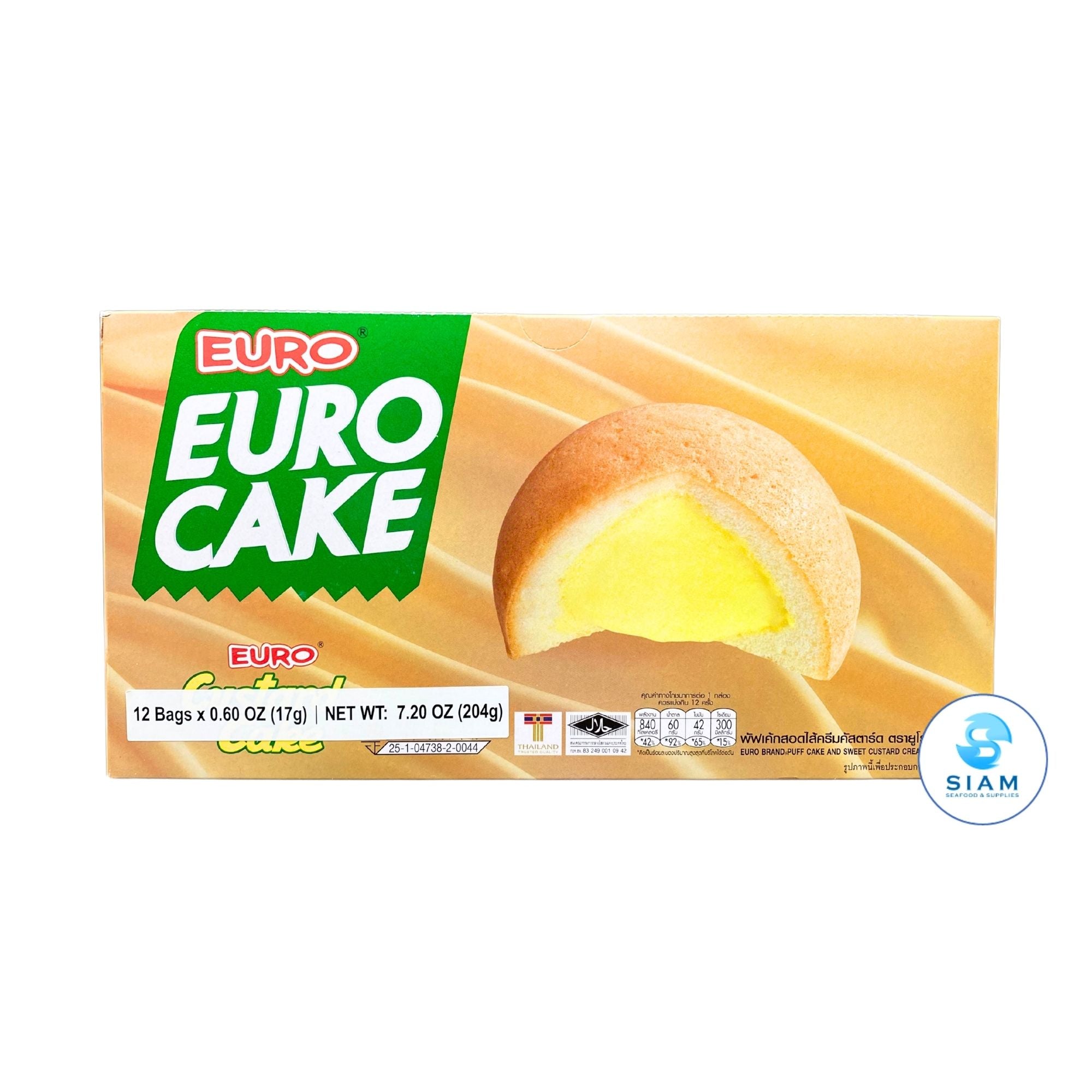 Euro Puff Cake and Custard Cream (12 packs x 0.6 oz) ยูโร่ พัฟเค้กสอดไส้ครีมคัสตาร์ด
