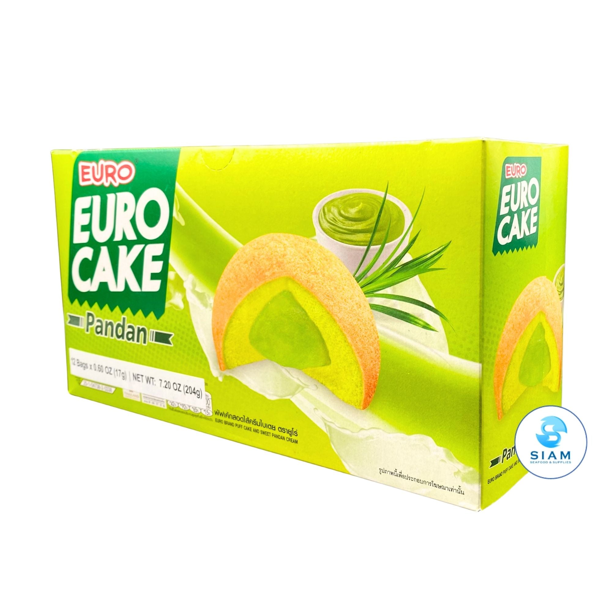 Euro Puff Cake and Pandan Cream (12 packs x 0.6 oz) ยูโร่ พัฟเค้กสอดไส้ครีมใบเตย