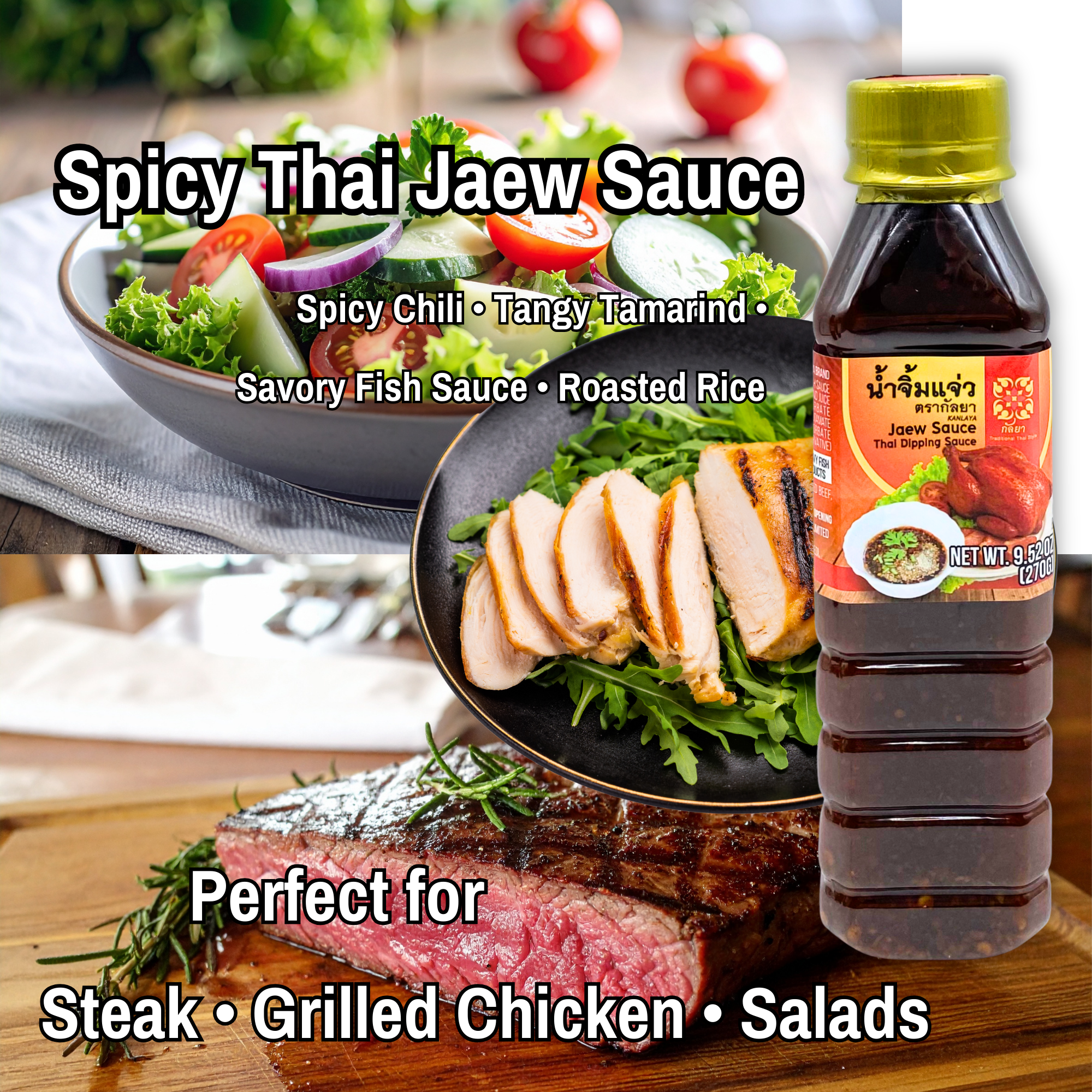 (2-Pack) Kanlaya Spicy Thai Drizzle Sauce - Jaew & Seafood Dipping Sauce (9.52 oz) น้ำจิ้มแจ่วและน้ำจิ้มซีฟู้ด ตรากัลยา