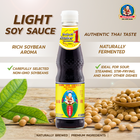 DEK SOM BOON Thin Soy Sauce A 600ml, Vegan, PET Bottle (20.29 fl oz) ซีอิ้วขาวสูตร 1 ตราเด็กสมบูรณ์ ขวดใหญ่ แบบขวดพลาสติก PET