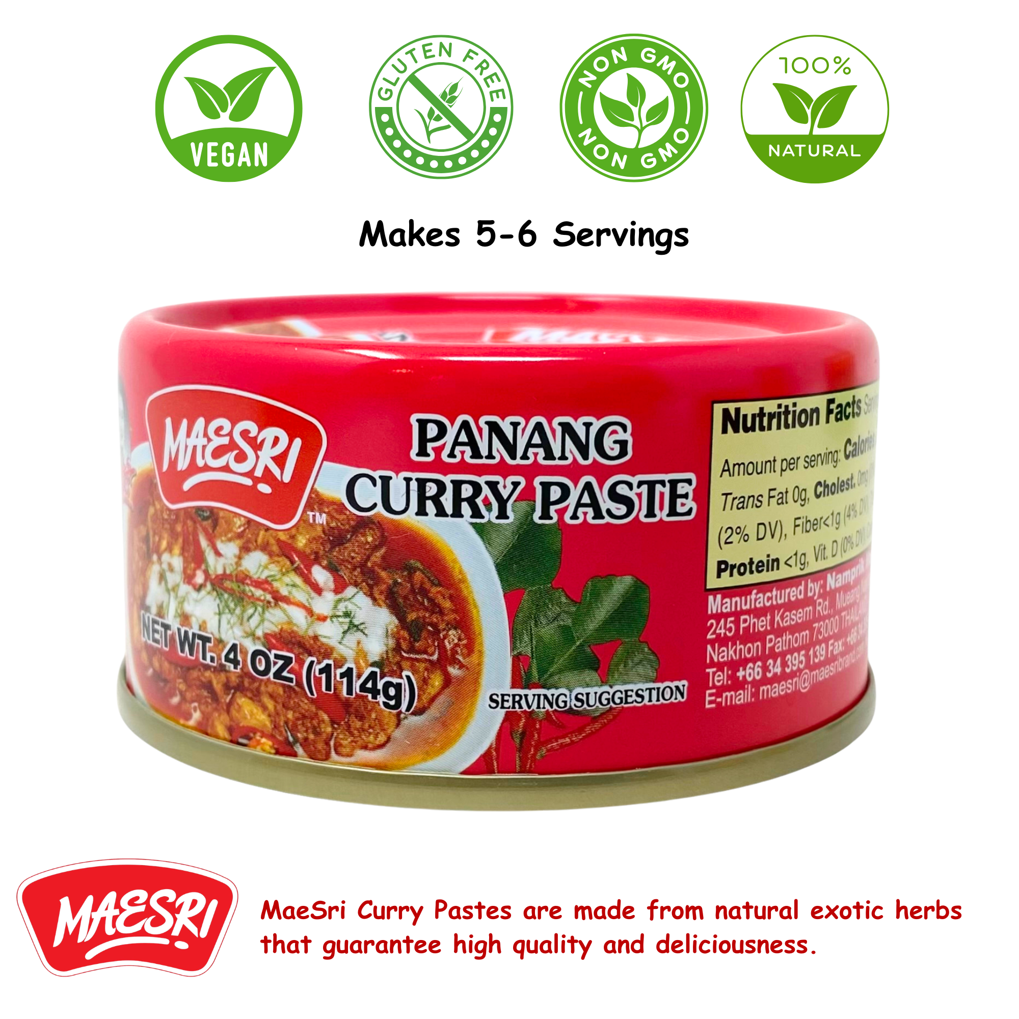 MaeSri Panang Curry Paste, Vegan & Gluten-Free (4 oz) น้ำพริกแกงพะแนง แม่ศรี