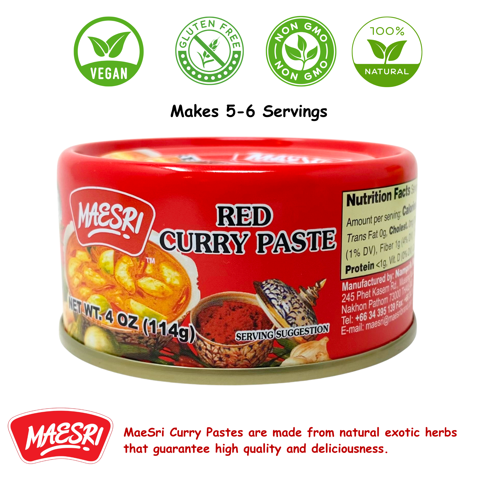 MaeSri Red Curry Paste, Vegan & Gluten-Free (4 oz) น้ำพริกแกงแดง แม่ศรี