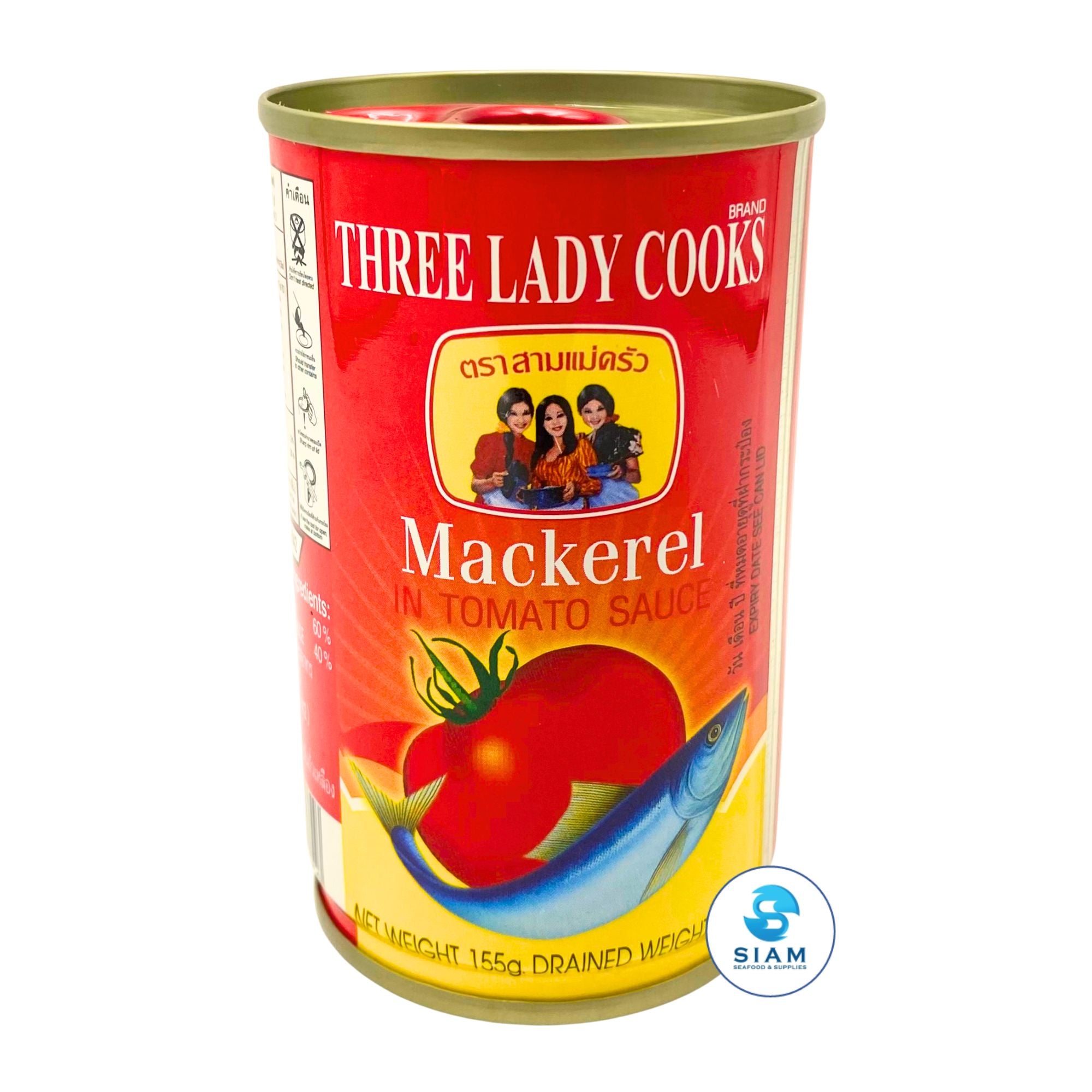 Three Lady Cooks Mackerel in Tomato Sauce (5.46 oz) ปลาแมกเคอเรลในซอสมะเขือเทศ ตราสามแม่ครัว