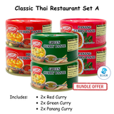 (6-Pack) MaeSri Classic Thai Restaurant Set A, 2 Red, 2 Green & 2 Panang Curry Pastes (4 oz) น้ำพริกแกง แม่ศรี ชุดยอดนิยม A