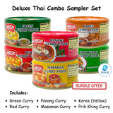 (6-Pack) MaeSri Deluxe Thai Combo Sampler Set, 100% Vegan, Green, Red, Panang, Masaman, Karee & Prik Khing Curry Pastes (4 oz) ชุดรวมน้ำพริกแกงแม่ศรีต้นตำรับ 6 รส