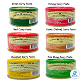 (6-Pack) MaeSri Deluxe Thai Combo Sampler Set, 100% Vegan, Green, Red, Panang, Masaman, Karee & Prik Khing Curry Pastes (4 oz) ชุดรวมน้ำพริกแกงแม่ศรีต้นตำรับ 6 รส