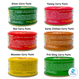(6-Pack) MaeSri Deluxe Thai Combo Sampler Set, 100% Vegan, Green, Red, Panang, Masaman, Karee & Prik Khing Curry Pastes (4 oz) ชุดรวมน้ำพริกแกงแม่ศรีต้นตำรับ 6 รส