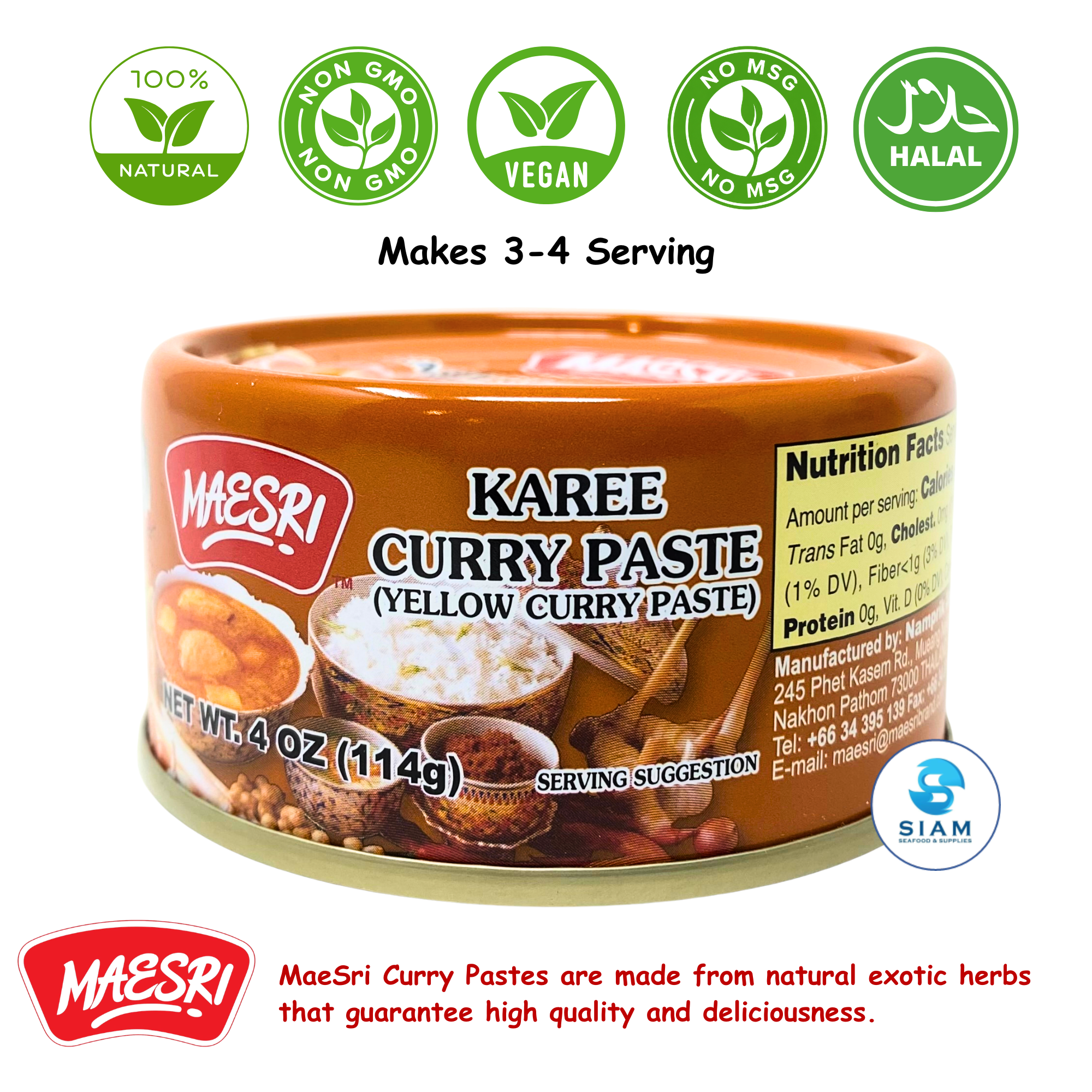 MaeSri Karee Curry Paste, Vegan (4 oz) น้ำพริกแกงกะหรี่ แม่ศรี