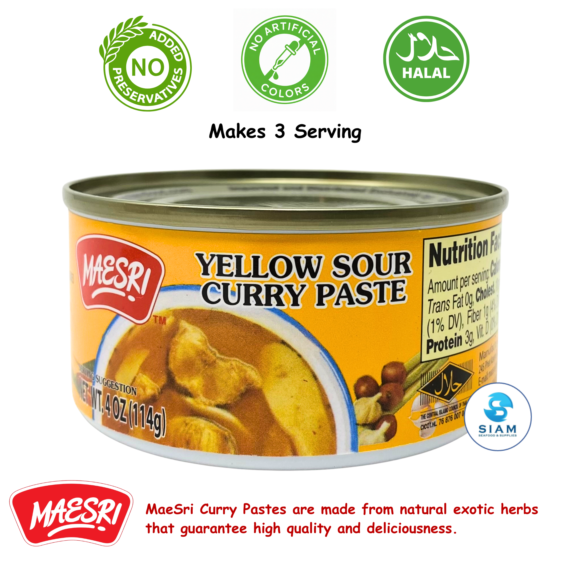 MaeSri Yellow Sour Curry Paste (Kaeng Lueang) (4 oz) น้ำพริกแกงเหลือง แม่ศรี