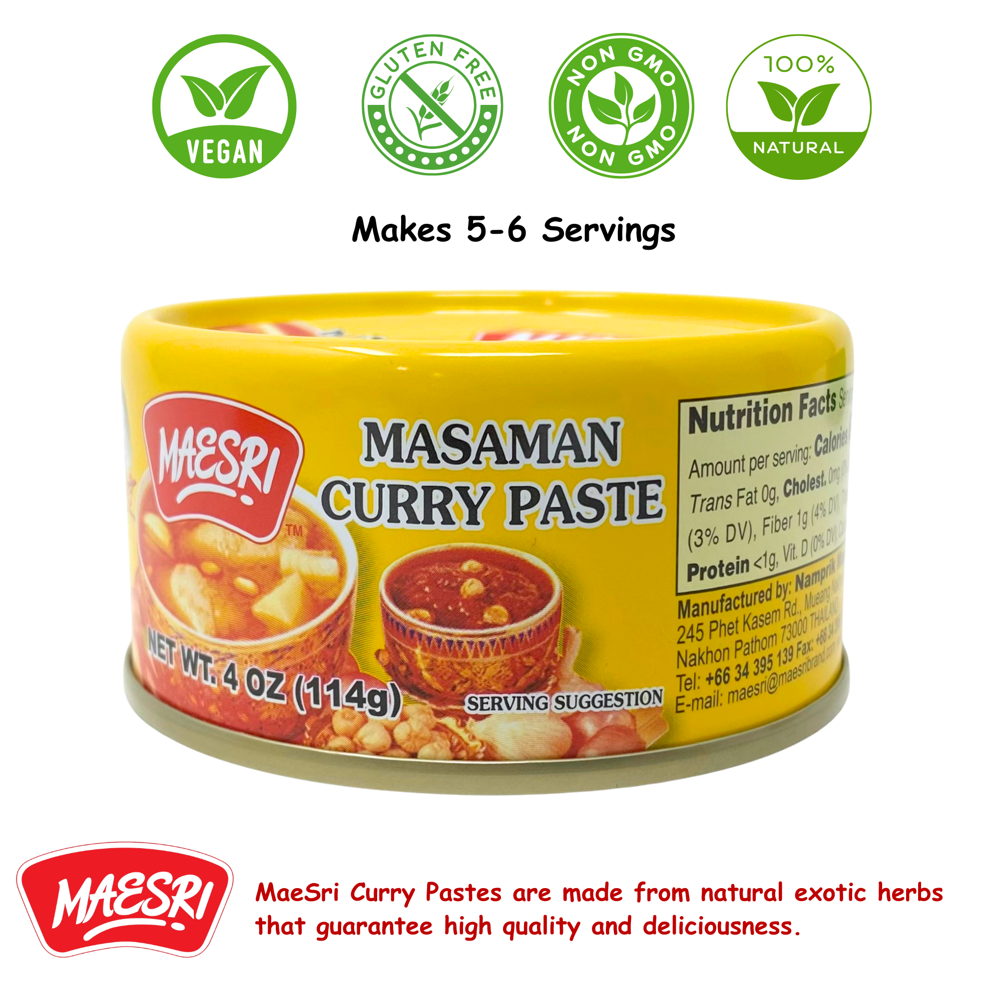 MaeSri Massaman Curry Paste, Vegan & Gluten-Free (4 oz) น้ำพริกแกงมัสมั่น แม่ศรี