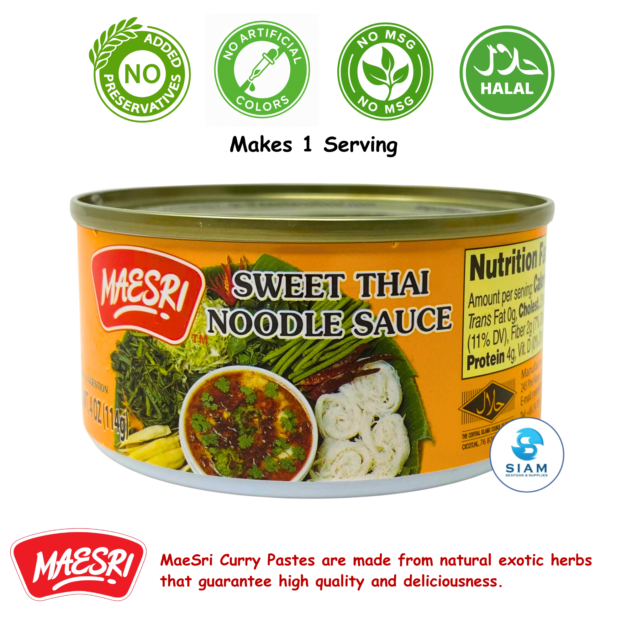 MaeSri Sweet Thai Noodle Sauce (Namprik) (4 oz) น้ำพริกสำหรับขนมจีน แม่ศรี