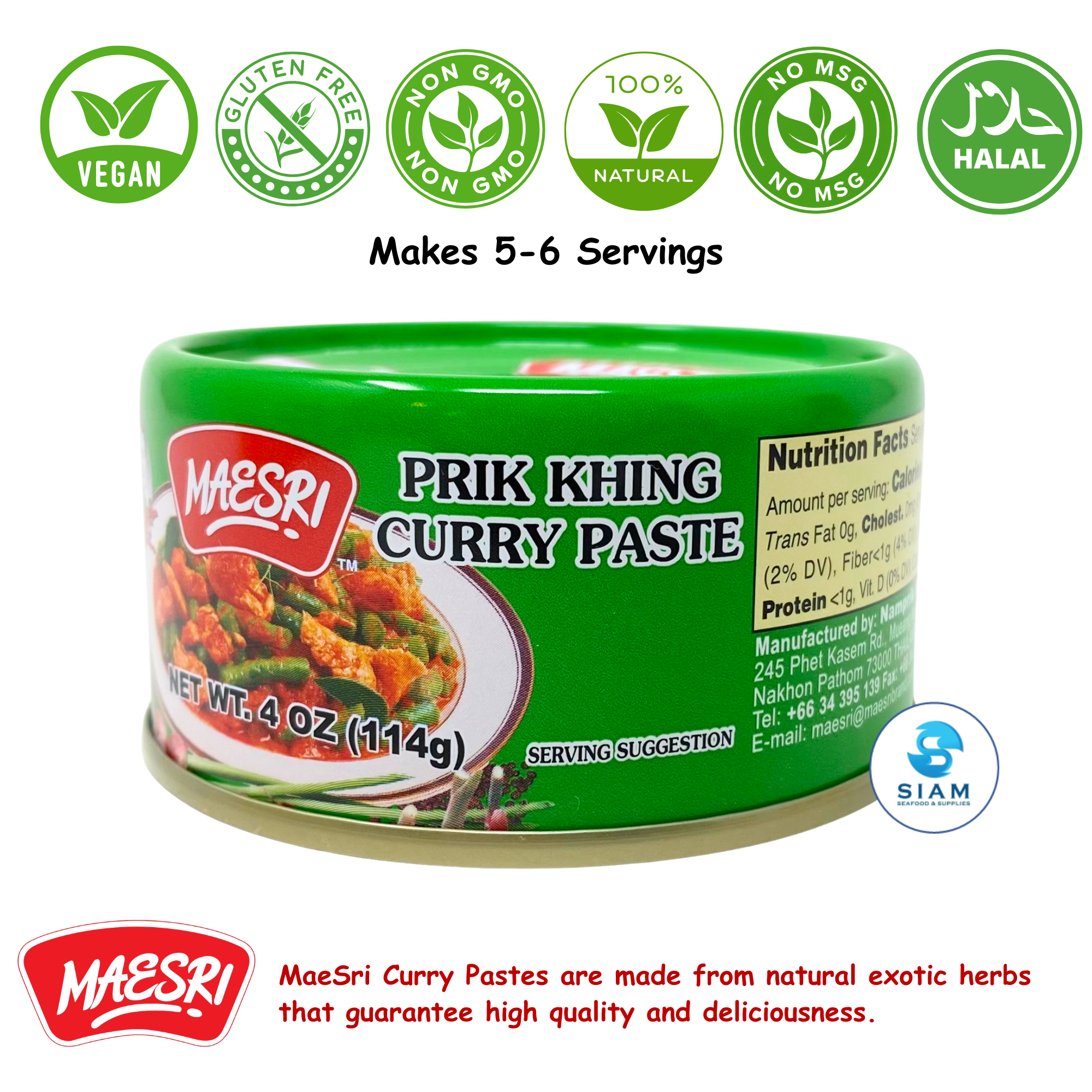 MaeSri Prik Khing Curry Paste, Vegan & Gluten-Free (4 oz) น้ำพริกผัดพริกขิง แม่ศรี