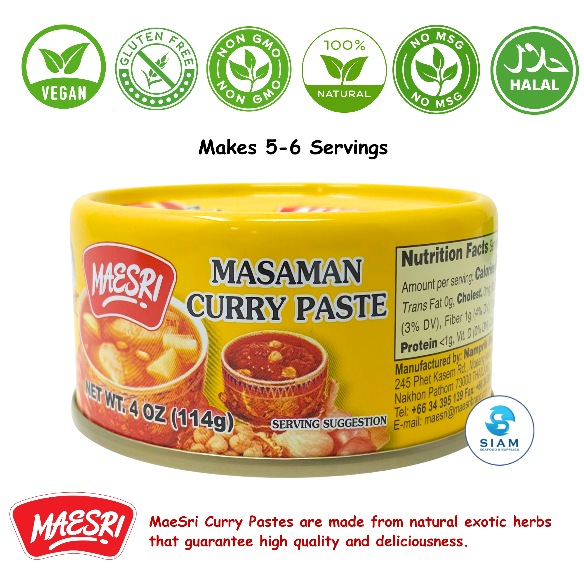 MaeSri Massaman Curry Paste, Vegan & Gluten-Free (4 oz) น้ำพริกแกงมัสมั่น แม่ศรี