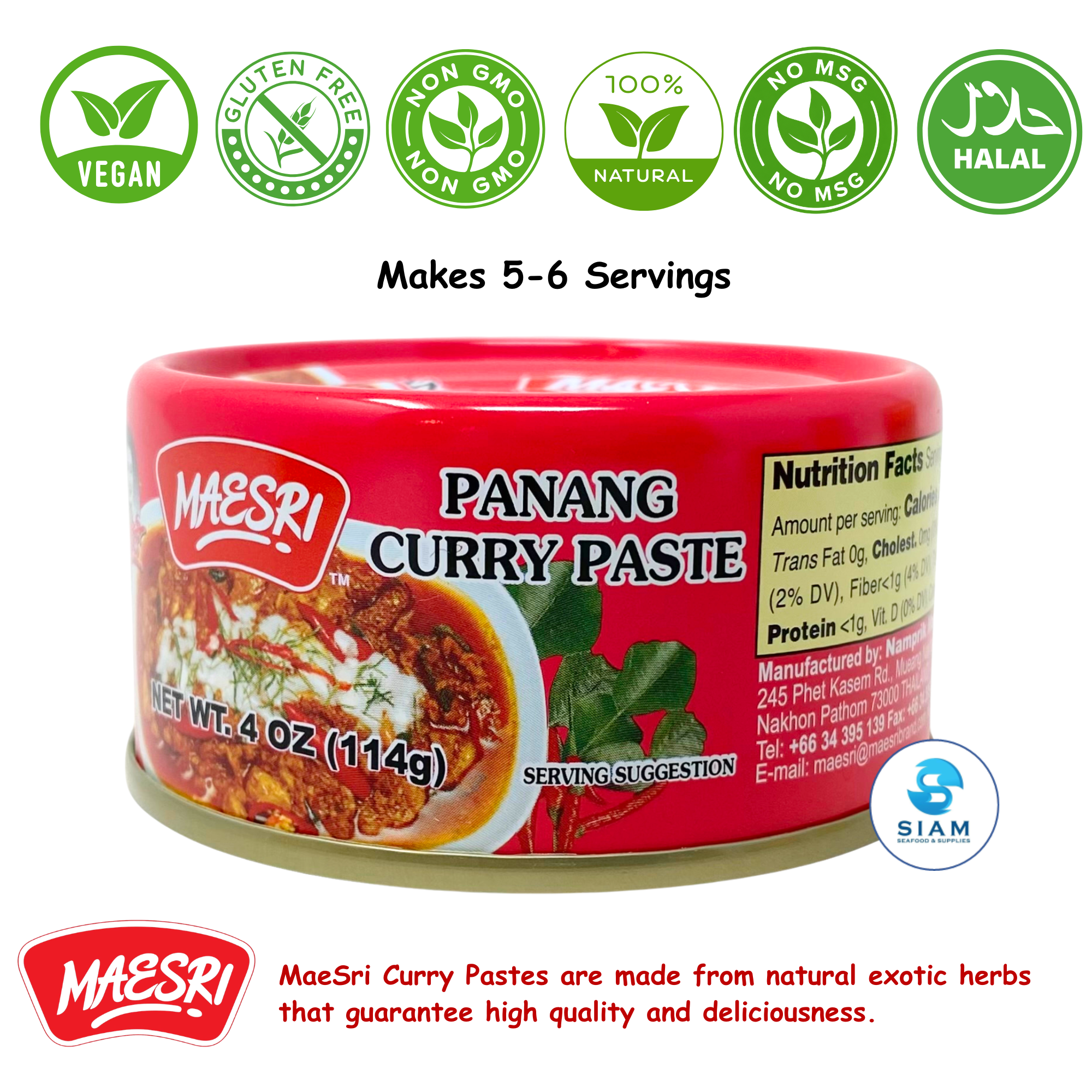MaeSri Panang Curry Paste, Vegan & Gluten-Free (4 oz) น้ำพริกแกงพะแนง แม่ศรี